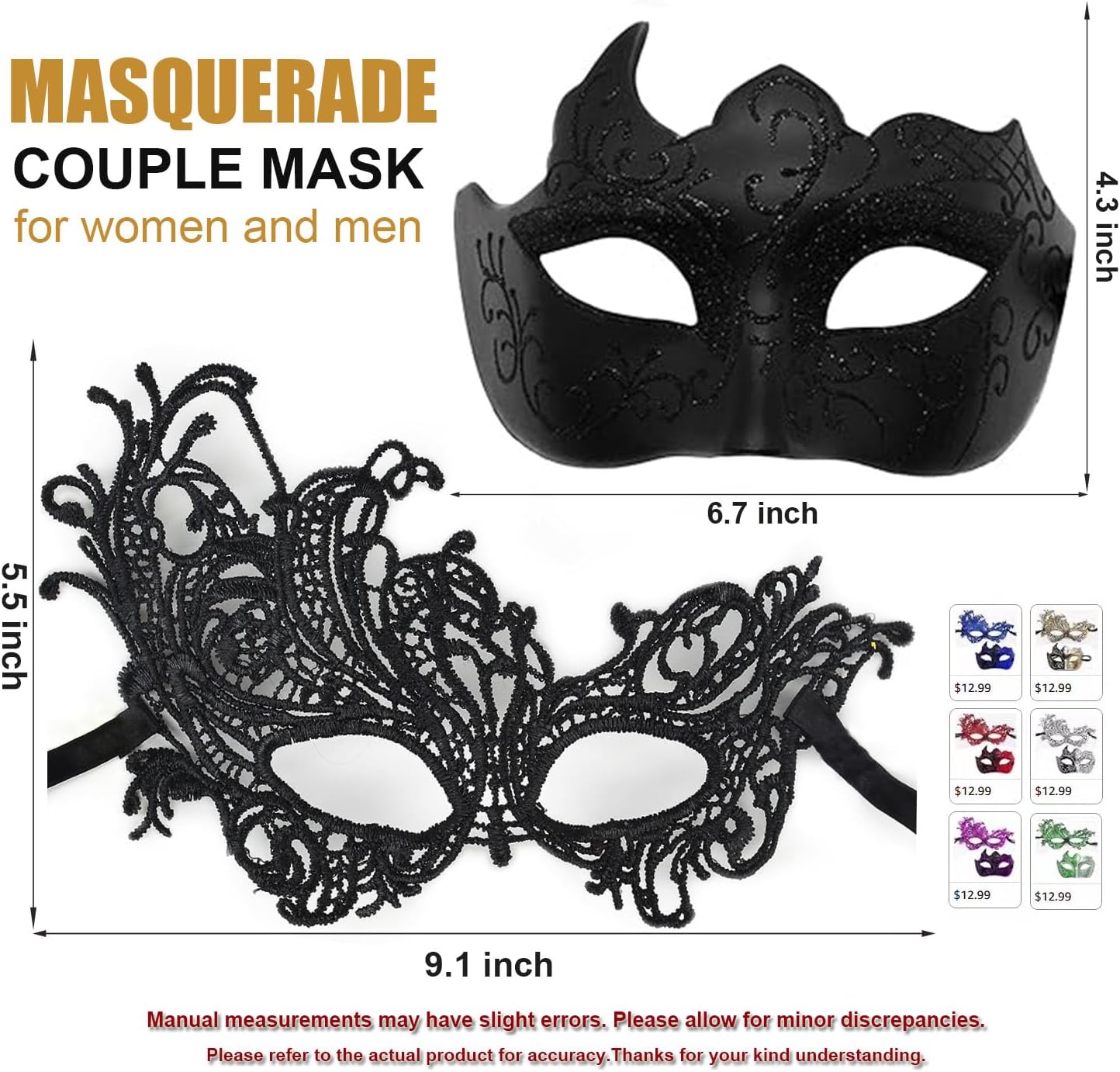 MYMENU Masquerade Mask for Women Couple Mardi Gras Mask for Men Venetian Halloween Mask for Party Prom Ball