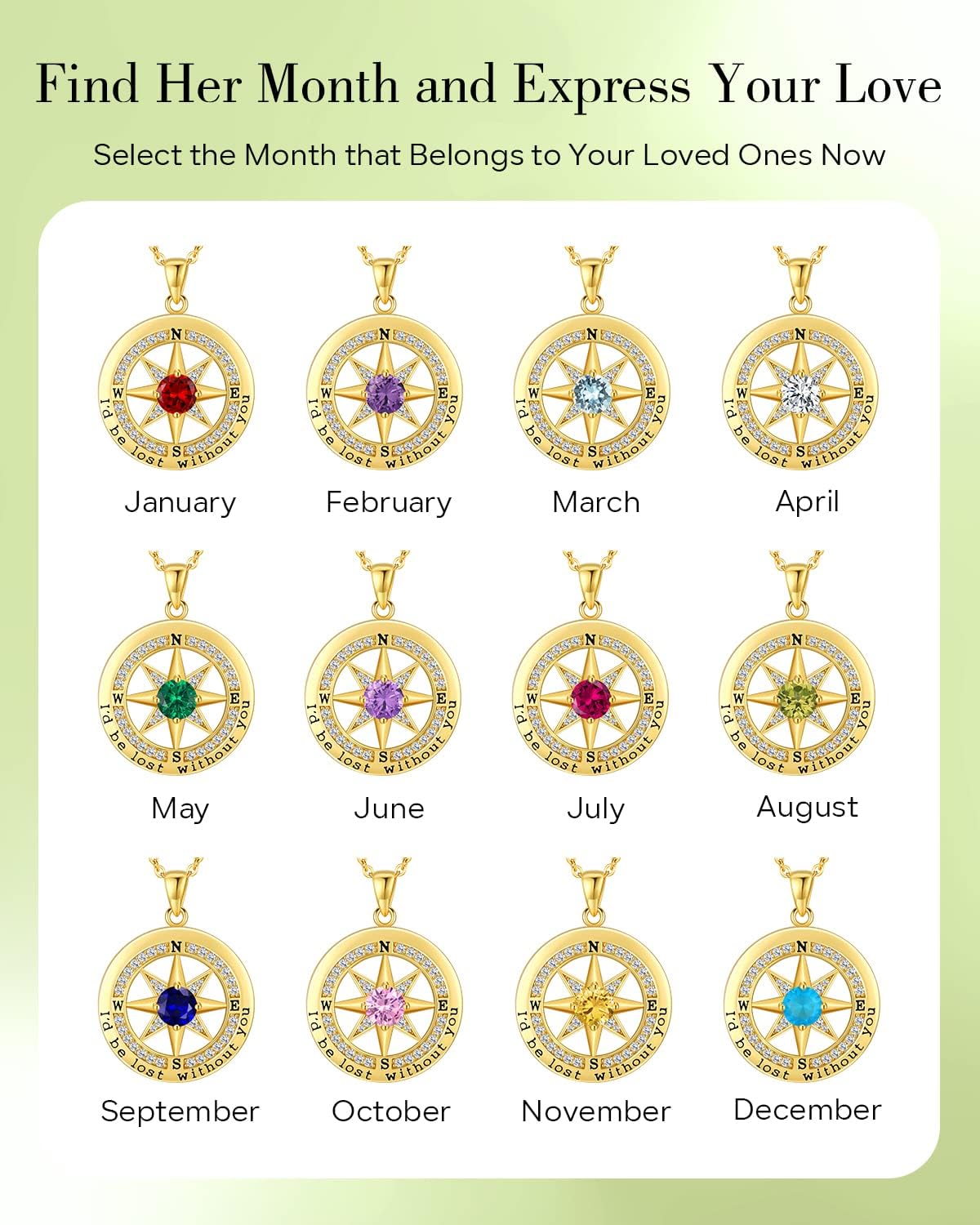 S925 Necklace Gift for Wife |Compass Jewelry |Women Anniversary |Sterling Silver |Girlfriend Birthday Gifts for Her Valentines |I'd be Lost without You |Jewel 18K Gold