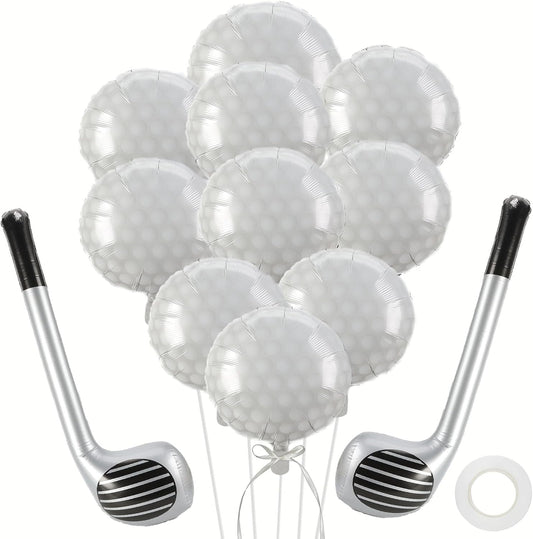 10 PCS Golf Balloons 2 PCS Golf Club 18 Inch Party Decorations Supplies Birthday Party Themed Decor for Boys Giant Large Sports Ball Balloon Christmas Mylar Foil Helium Aluminum Balloon Gender Reveal