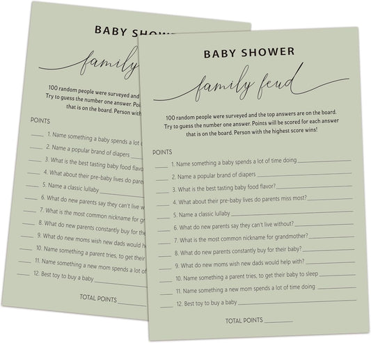 Baby Shower Family Feud Game - Pack of 30 Game Cards 1 Answer Key, Baby Shower Game for Boy & Girl, Gender Neutral Baby Shower Decorations, Baby Feud Game Supplies-07E-Atrovirens
