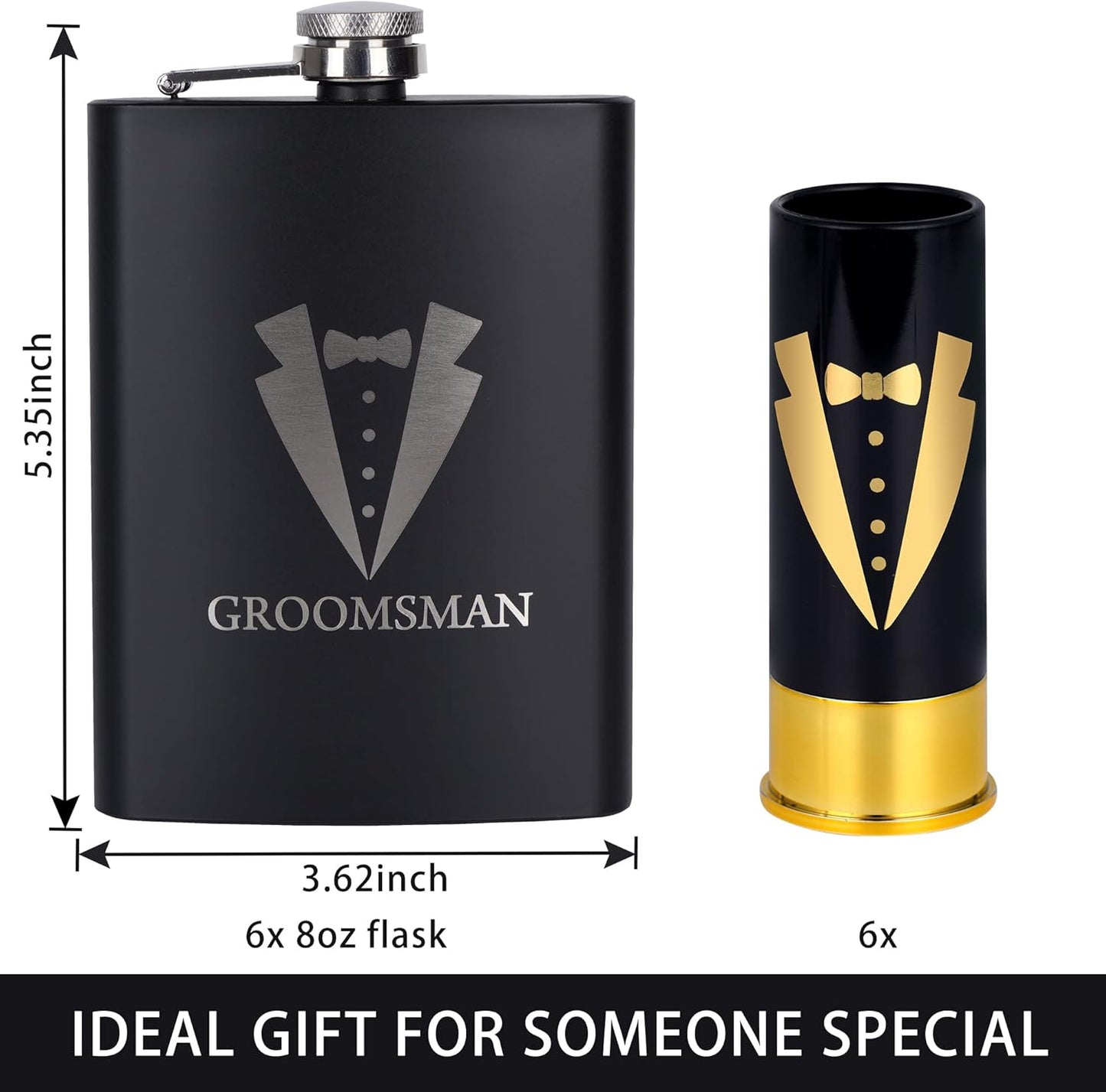35 Pieces Groomsmen Gifts Set:6 Tuxedo Flask 6pcs Bottle Opener 6 Groomsmen Gauge Glasses 6 Sunglasses 5 Card 6 Gift Bags for Wedding Bachelor Party