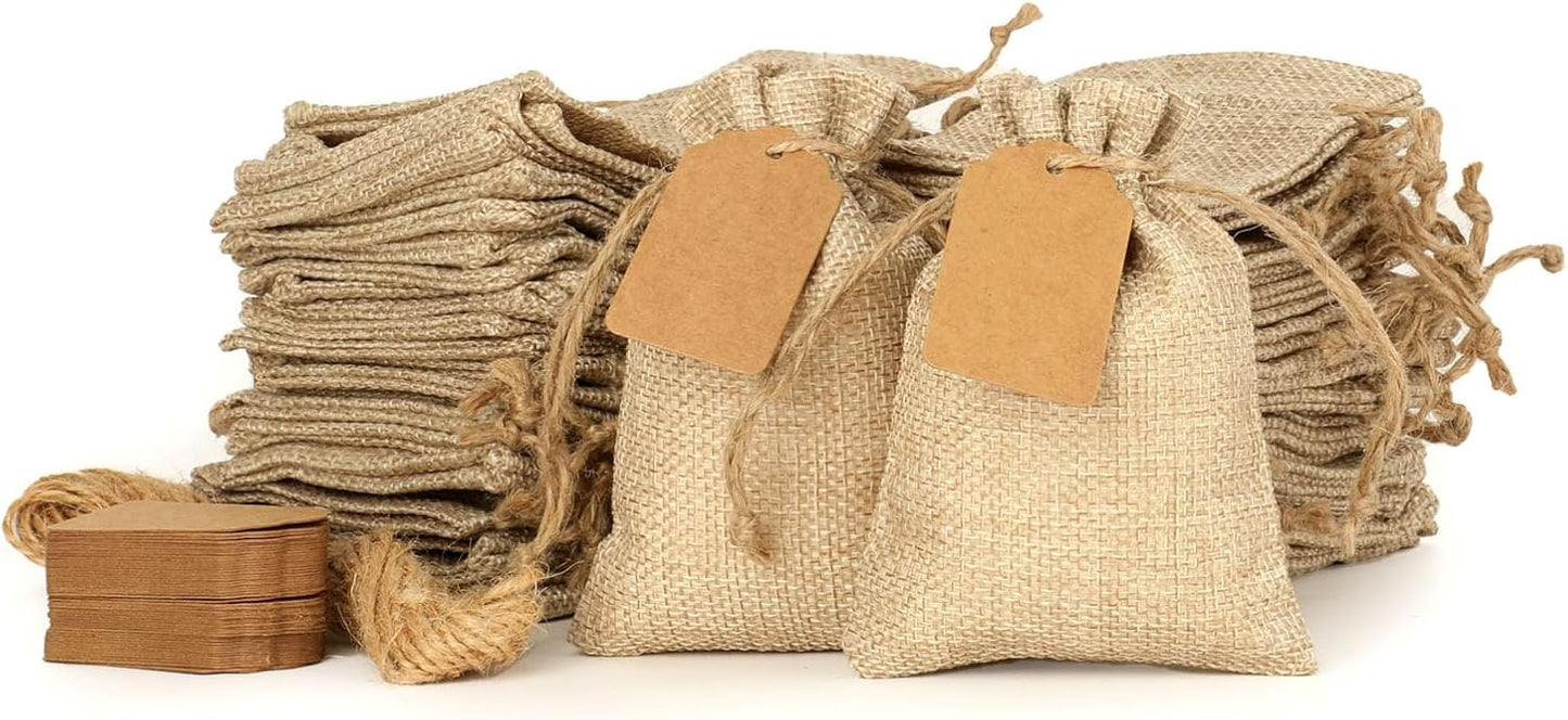 Tapleap Burlap Bags with Drawstring, 3x4 Inches Burlap Favor Sack (Lot of 50) for Wrapping Favors or Gifts, Birthday, Wedding, Party or Household Use