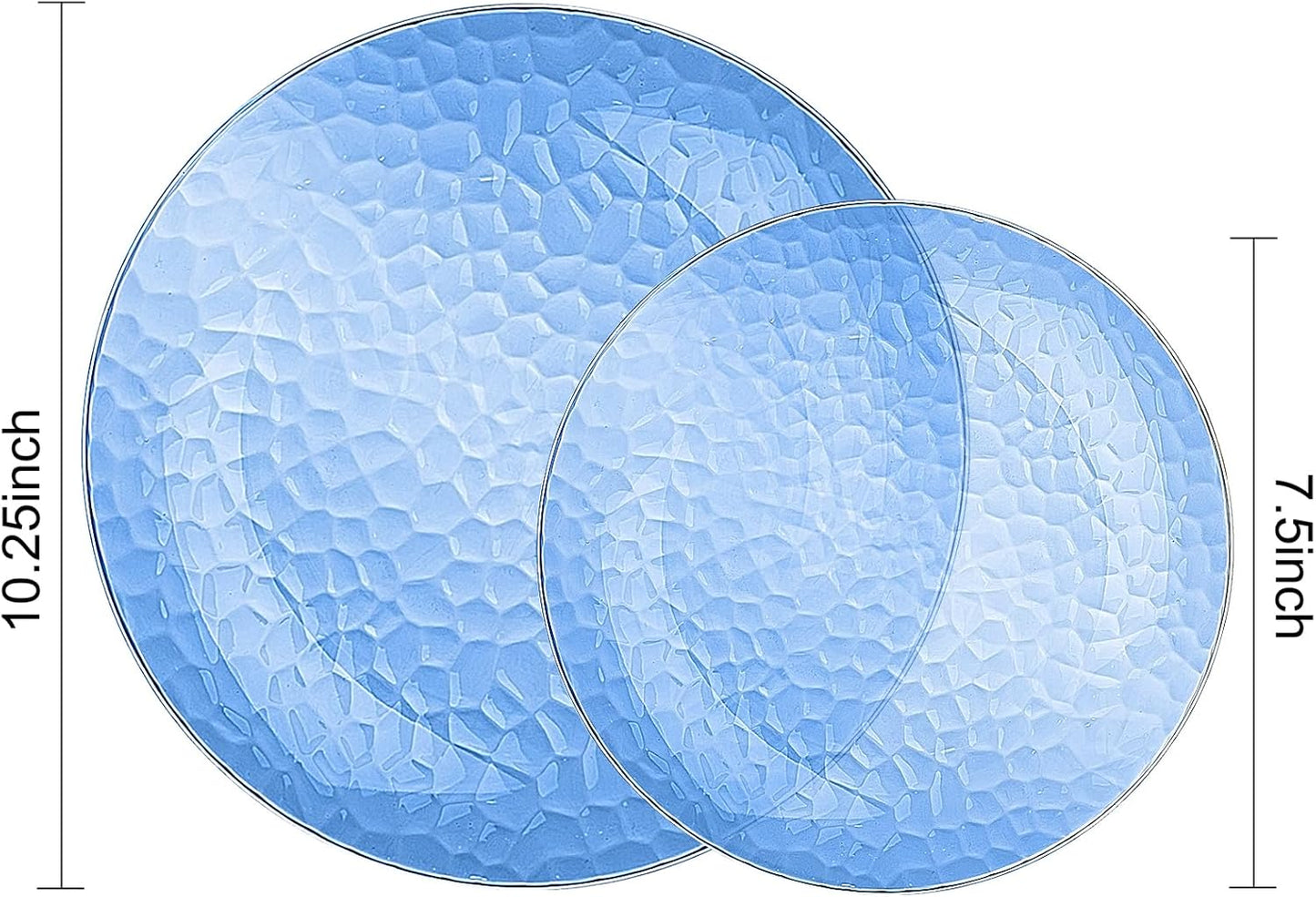 Rubtlamp 100 Pcs Blue Plastic Plates, Blue Heavy Duty plastic Plates, Clear-blue Fancy Disposable Plates, Hammered Plastic plates Include 50 Pcs Dessert Platos, 50 Pcs Dinner Platos for Party