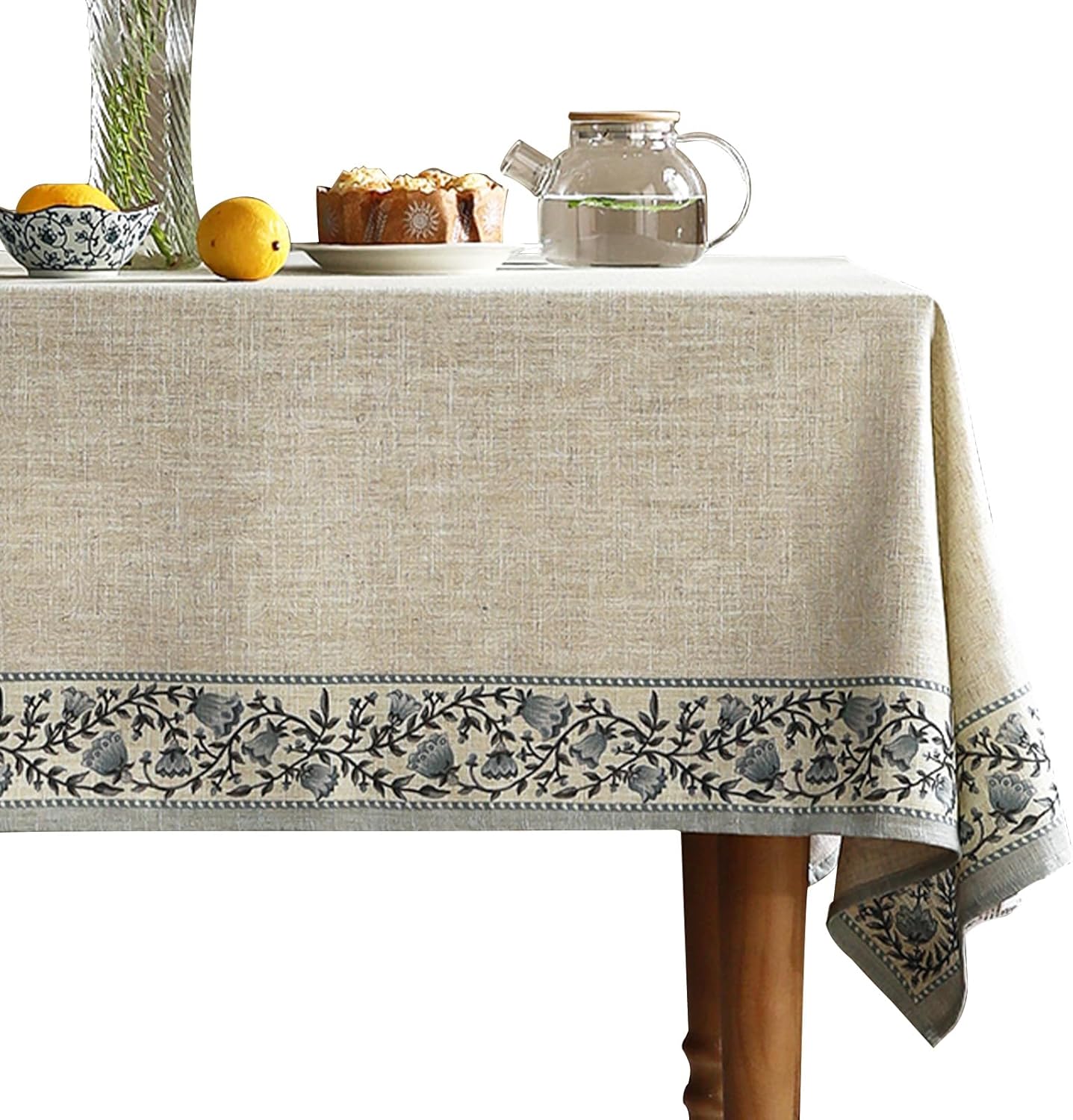 ISAENNE Designer Vintage Linen Elegant Rectangular Tablecloth,Chinoiserie Floral Indoor Table Cloth,Wrinkle Resistant Decor Table Cover for Dining Thanksgiving Kitchen,55"*79"-Segerman B
