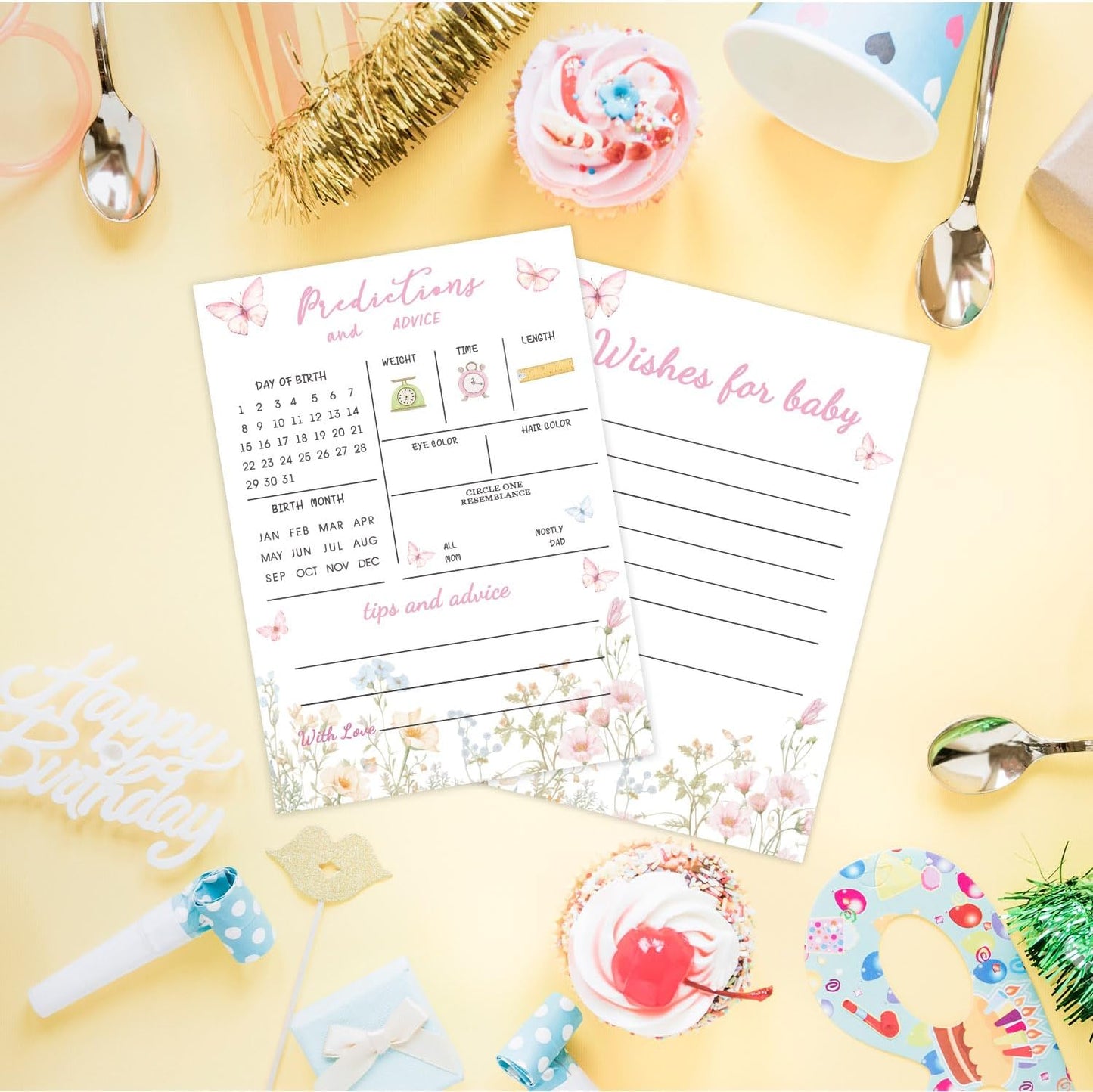 Flower Baby Shower Games, Butterfly Baby Predictions & Advice Cards for Baby Shower Games Activity, Baby in Bloom Wishes Games Cards, Advice for New Parents to Be, 30 Pcs Parties Games for Guests