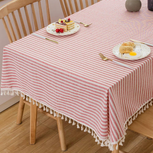 TruDelve Cotton Square Tablecloth 70 x 70 Red and White Striped Cloth Tablecloths Outdoor Table Cloth for Picnic Table Cover (Red,70"x70",Square)