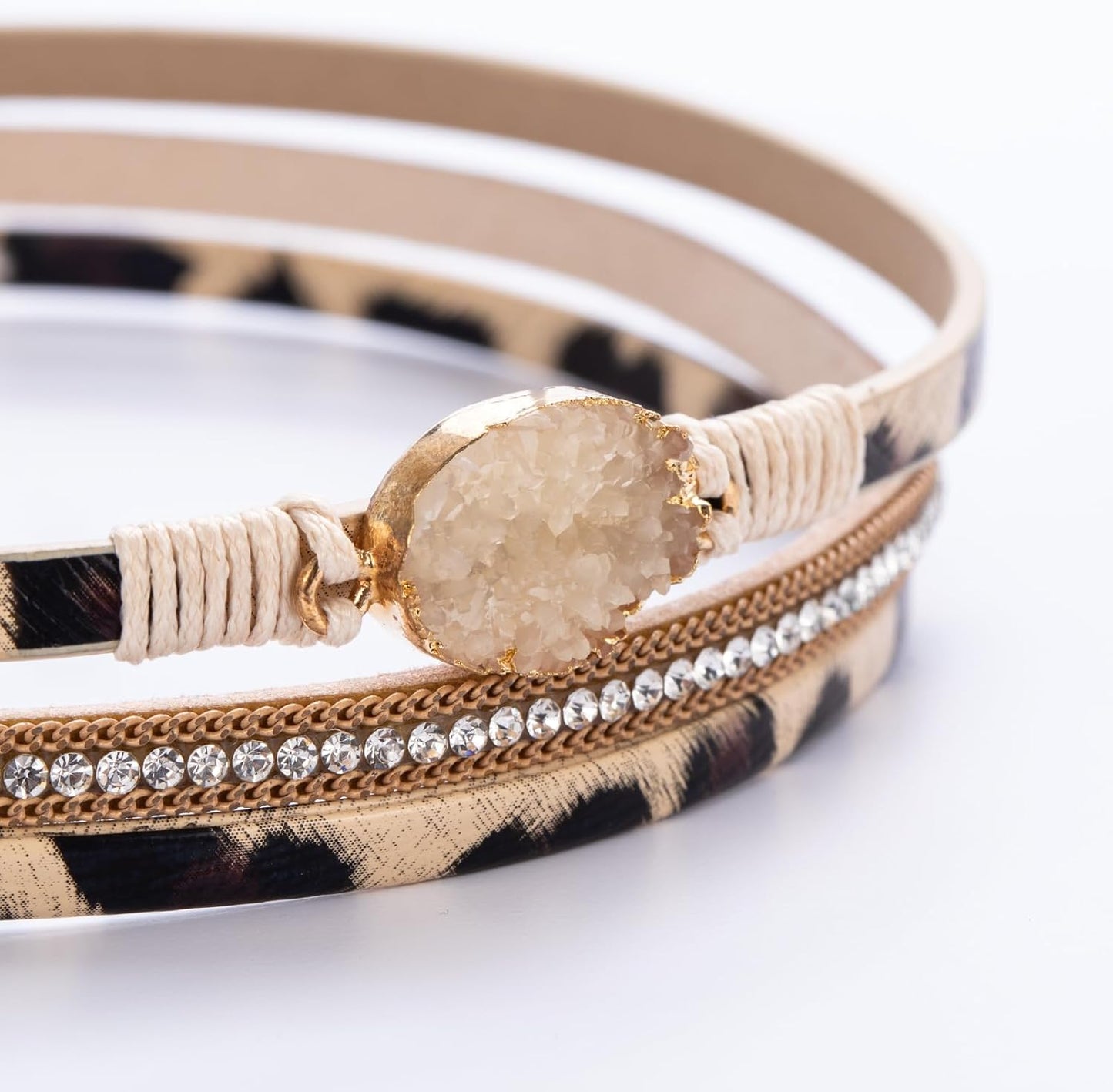 FANCY SHINY Leather Wrap Bracelet Boho Cuff Bangle Bracelets Crystal Bead Bracelet with Magnetic Clasp Jewelry Gifts for Women