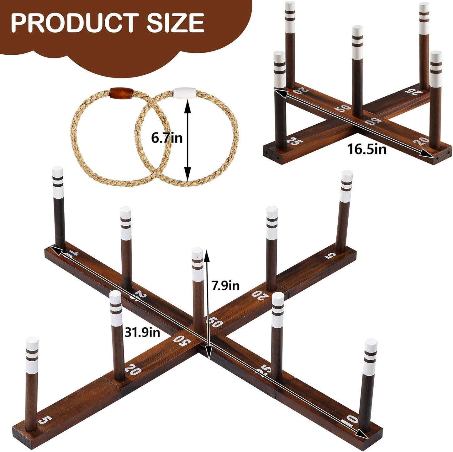 Ring Toss Game, Outdoor Games for Family and Adults with 6/10 Rope Rings & Carrying Bag, Backyard Games, Beach Toys, Lawn Games