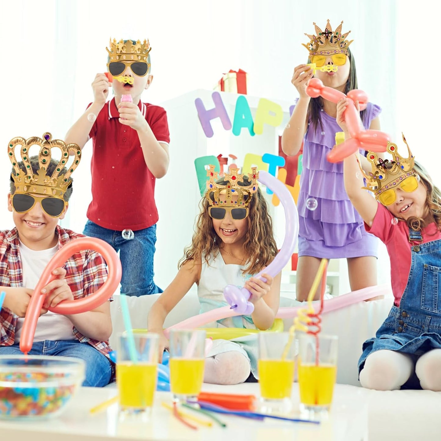 12pcs Party Gift Crown Glasses Adjustable King Crown Hat Crown Sunglasses Crown funny glasses for Party Photo Props Kids Party King Queen Prince Princess Costume Accessories Dress-Up Supplies