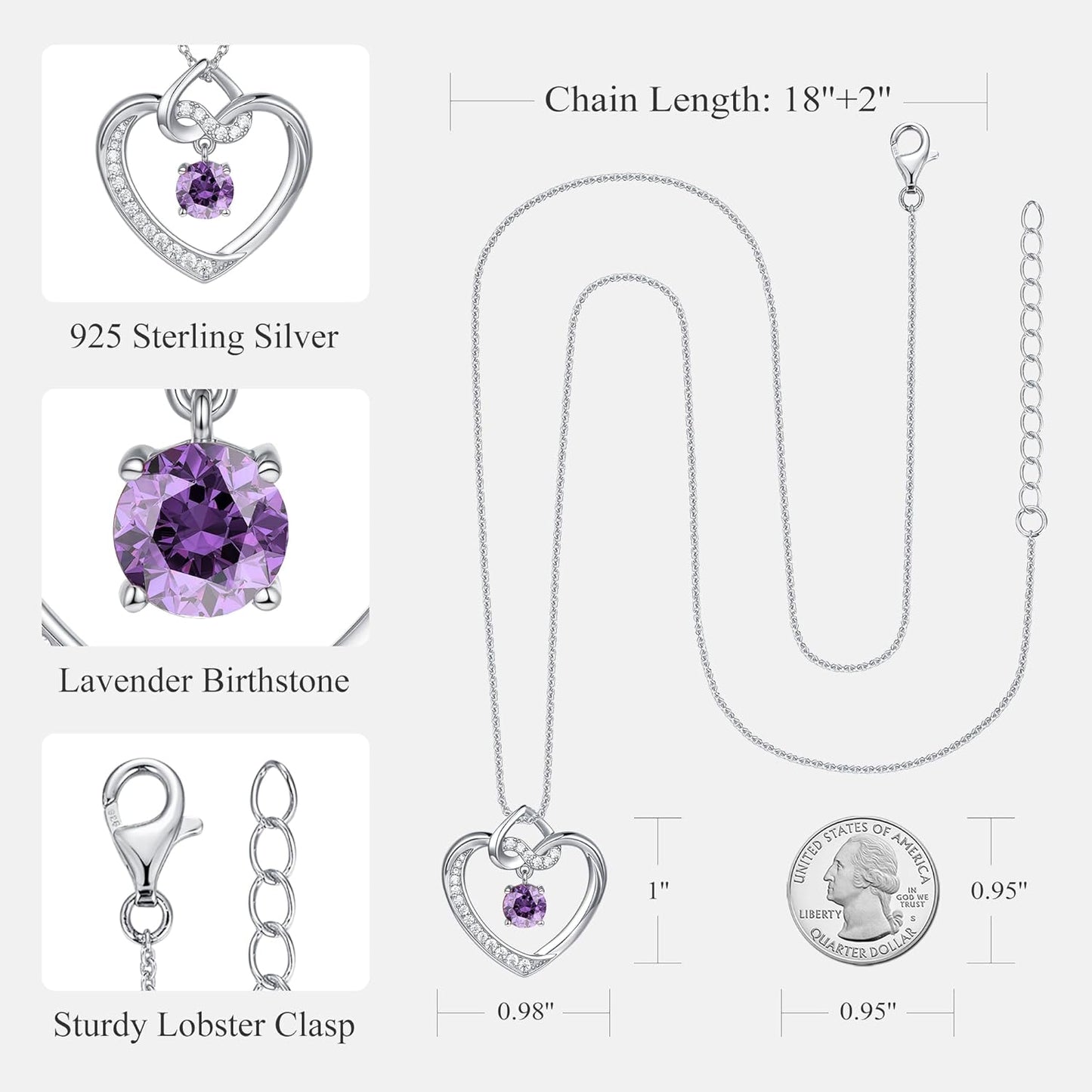 Heart Birthstone Necklaces Gifts for Women Wife, Jewelry for Women Wedding Anniversary Birthday Gifts for Wife Girlfriend Mom Christmas Valentines Gifts S925 Sterling Silver