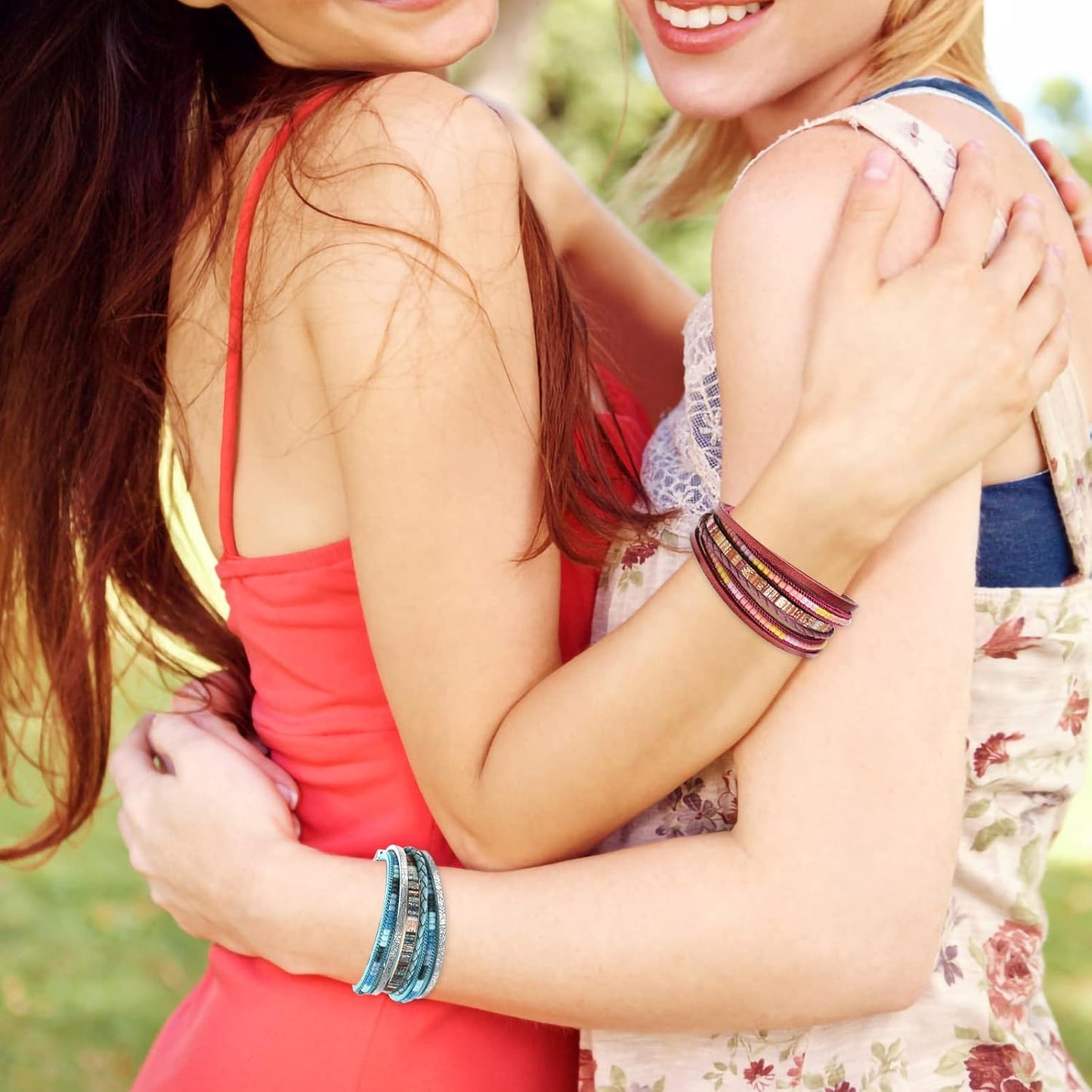 Fesciory Leather Wrap Bracelets for Women, Boho Leopard Multi-Layer Crystal Beads Cuff Bracelet Jewelry