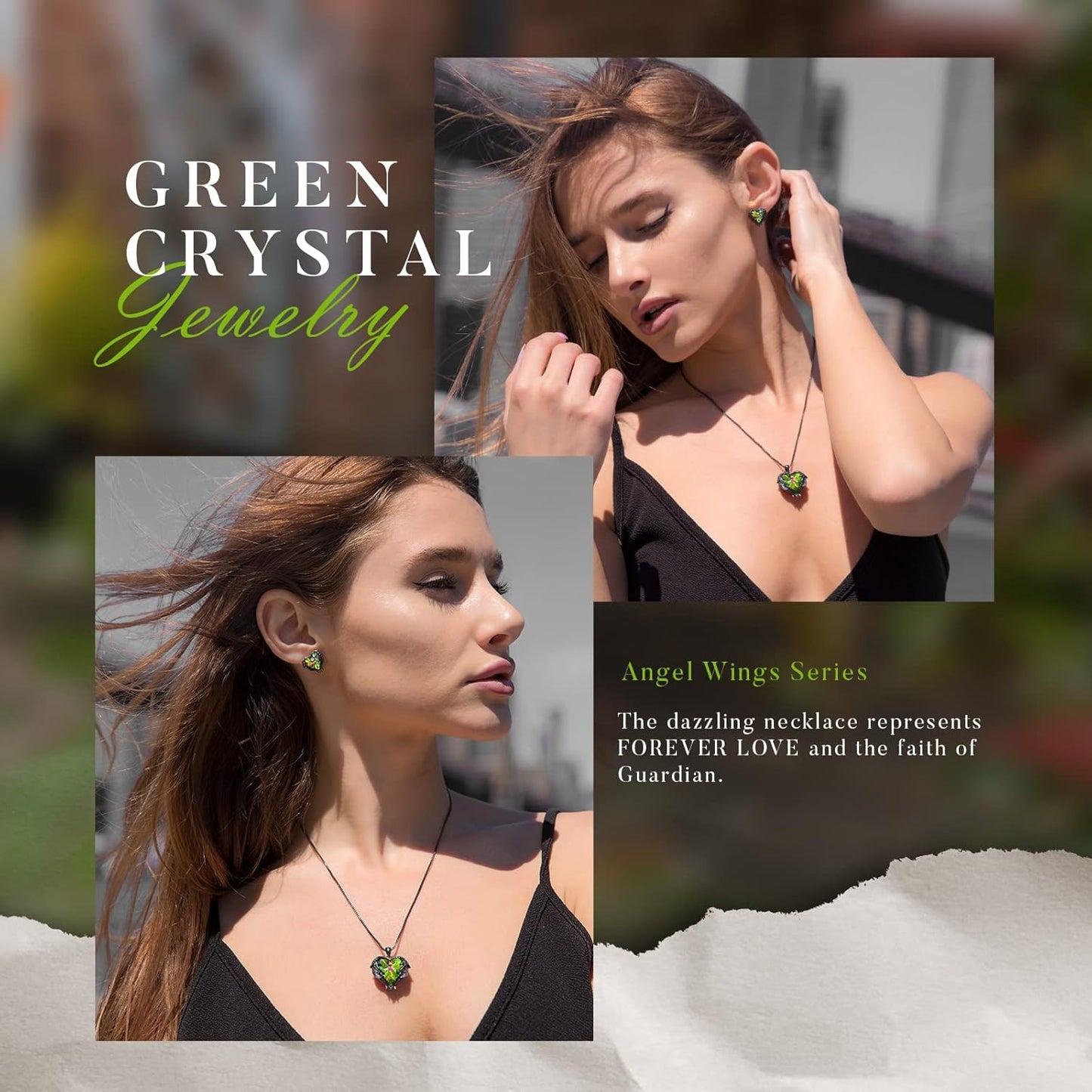 CDE Mothers Day Jewelry Set for Women, Angle Wing Heart Pendant Necklaces and Earrings with Birthstone， Birthday/Anniversary Christmas Jewelry Gift for Women Wife Her