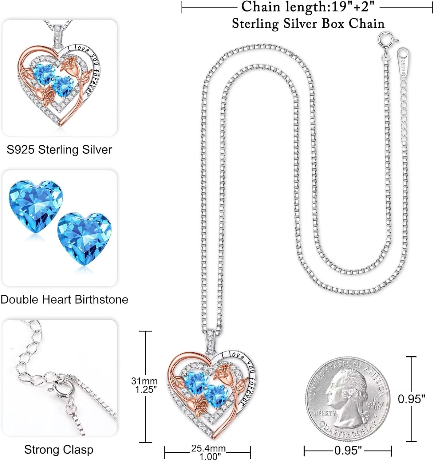 Iefil Birthstone Necklace for Women - Sterling Silver Birthstone Necklace Anniversary Birthday Gifts for Her Wife Mom Daughter