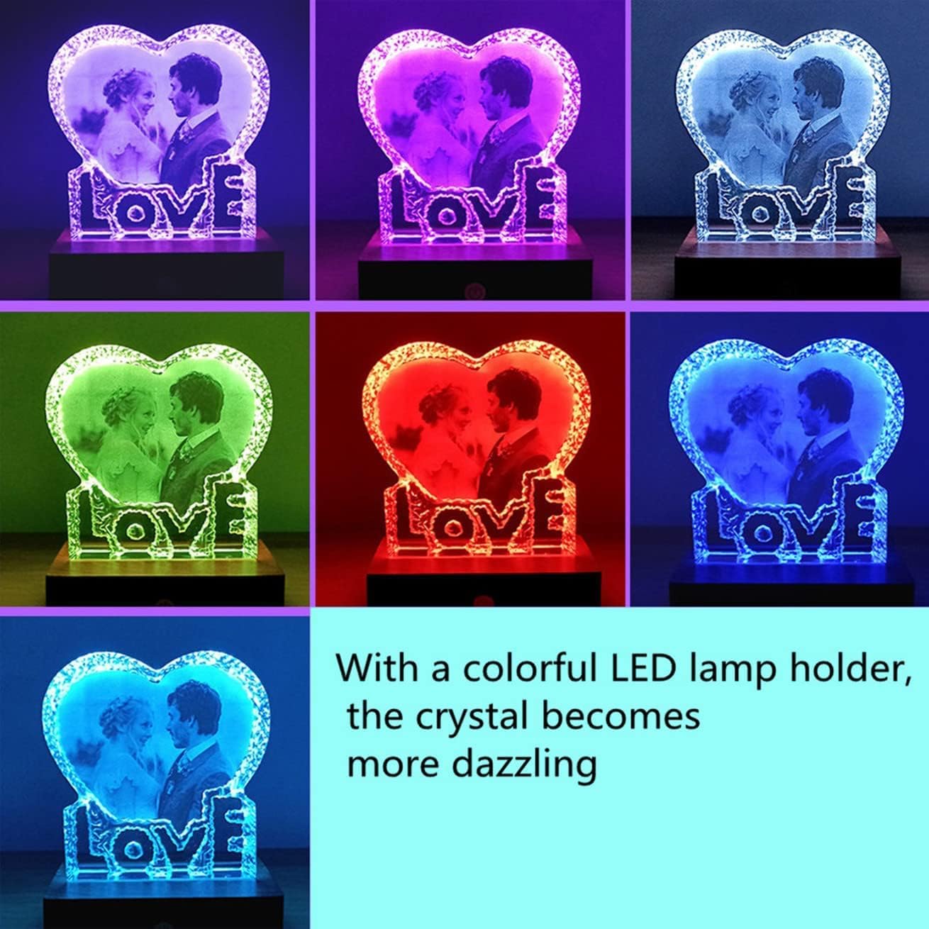 FANF&YKPY Personalized Crystal Custom Color Pictures - Heart-shaped Crystal Photo Frame, Birthdays, gift for her, Wedding Gifts, for Girlfriends, Husbands,Wife,Friends,Parents