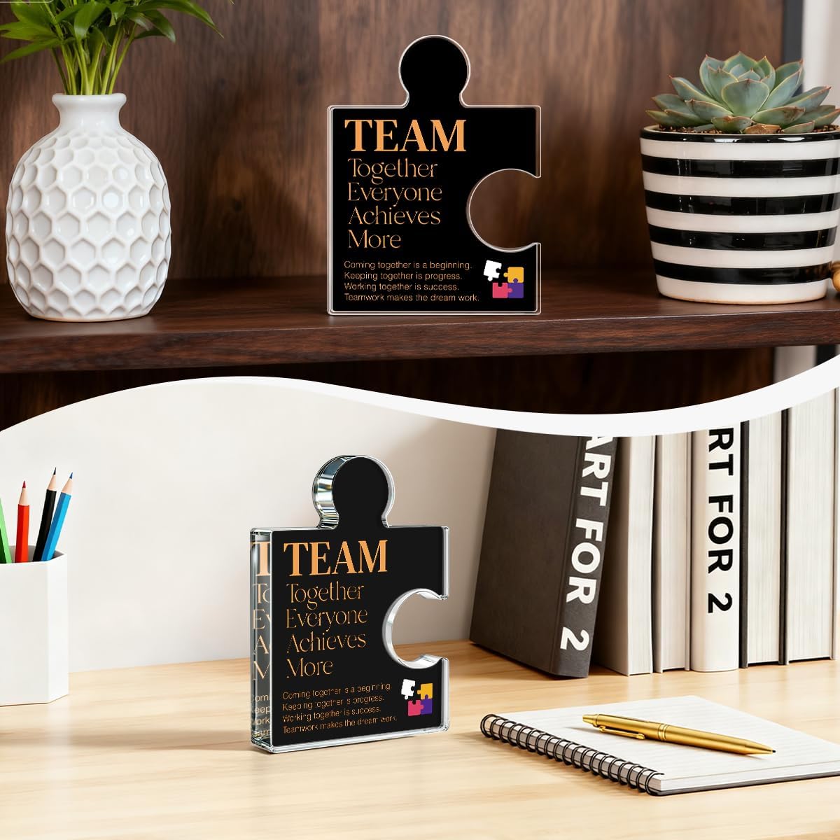 Inspirational Team Gift for Coworkers Colleagues Employees, Teamwork Gifts Team Together Everyone Achieves More Acrylic Puzzle Piece Plaque Office Decor, Black