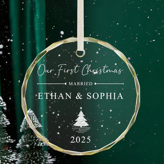 Personalized First Christmas Married Ornament 2025, Custom Engaged Christmas Ornaments with Names, Customized Wedding Engagement Gifts for Newlywed Couples Him Her