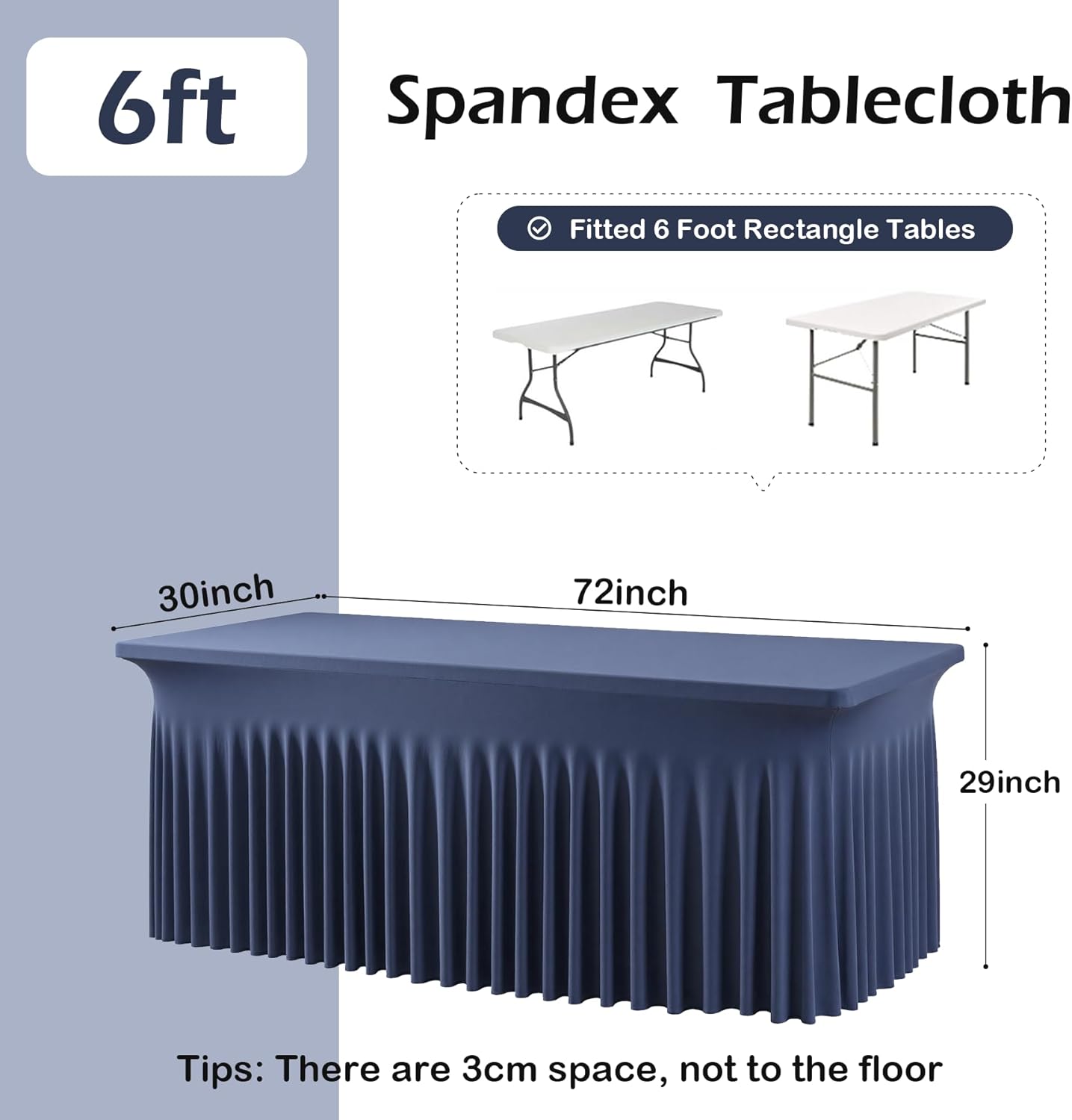 6 pk Navy Blue Spandex Tablecloth 6ft with Ruffled Skirt, Wrinkle Free High Stretch Fitted Tablecloths for 6 Foot Rectangle Tables, Elastic Navy Spandex Table Covers 6 ft for Graduation Wedding Party