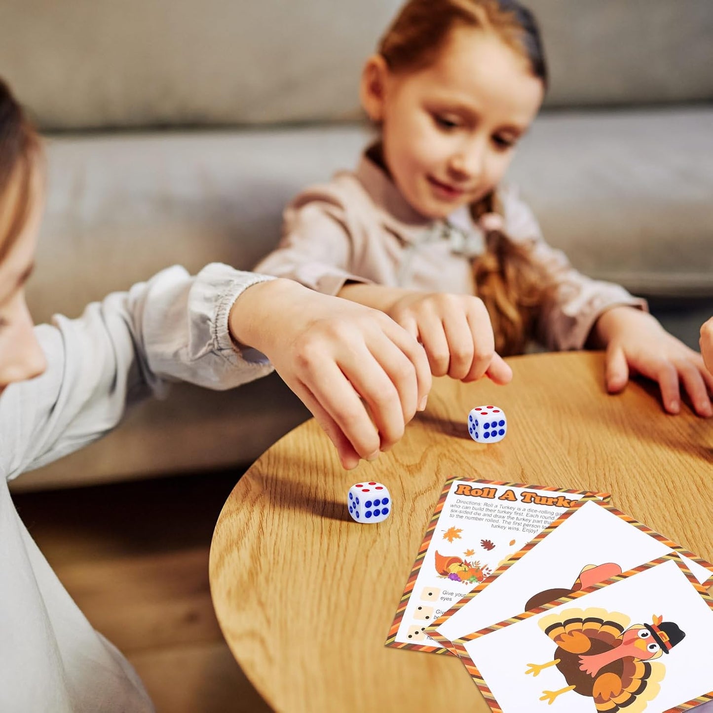 84 Pcs Roll a Turkey Game Thanksgiving Dice Game Include 40 Cards, 40 Turkey Stickers and 4 Dice Thanksgiving Friendsgiving Activities for Family Classroom Harvest Party Supplies