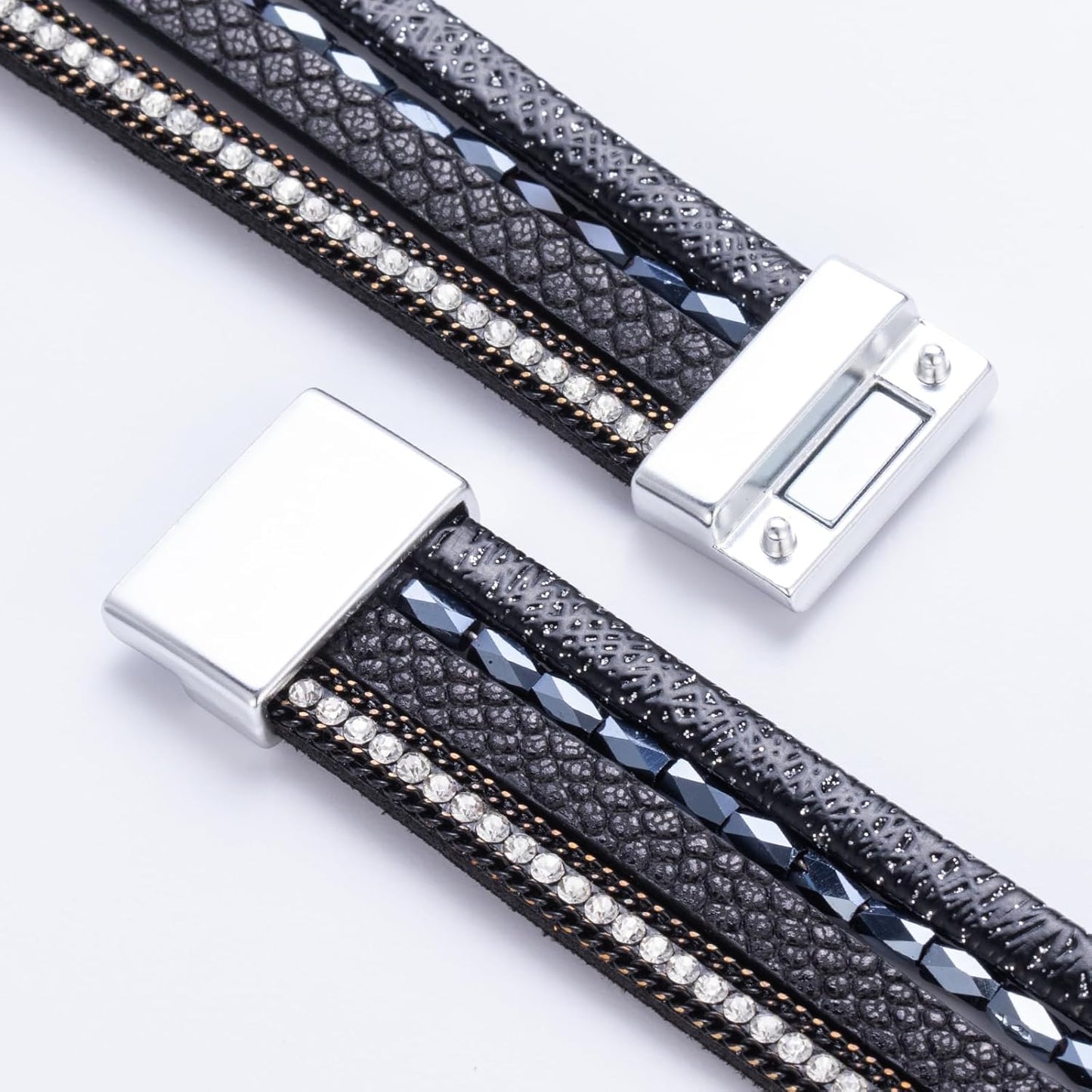 FANCY SHINY Leather Wrap Bracelet Boho Cuff Bangle Bracelets Crystal Bead Bracelet with Magnetic Clasp Jewelry Gifts for Women