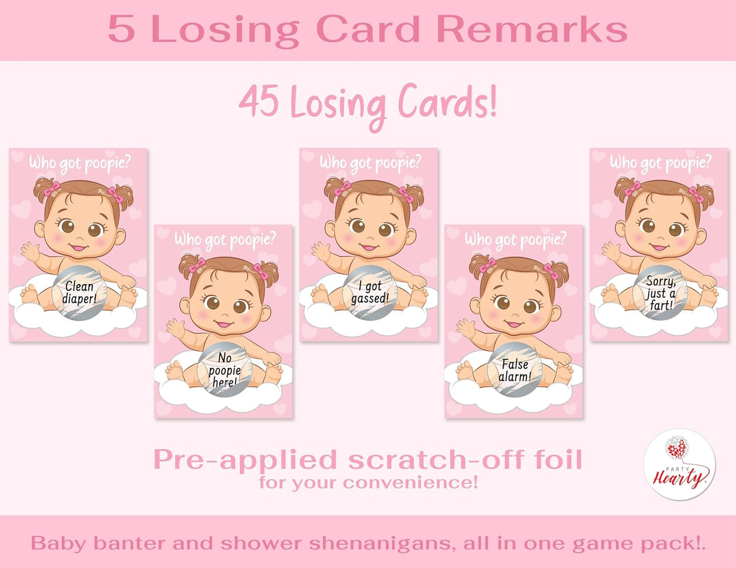 Fun Baby Shower Games for Girls - Poopie Emoji Scratch-Off Lottery Tickets - 50 Cards Hilarious and Engaging Baby Shower Activity