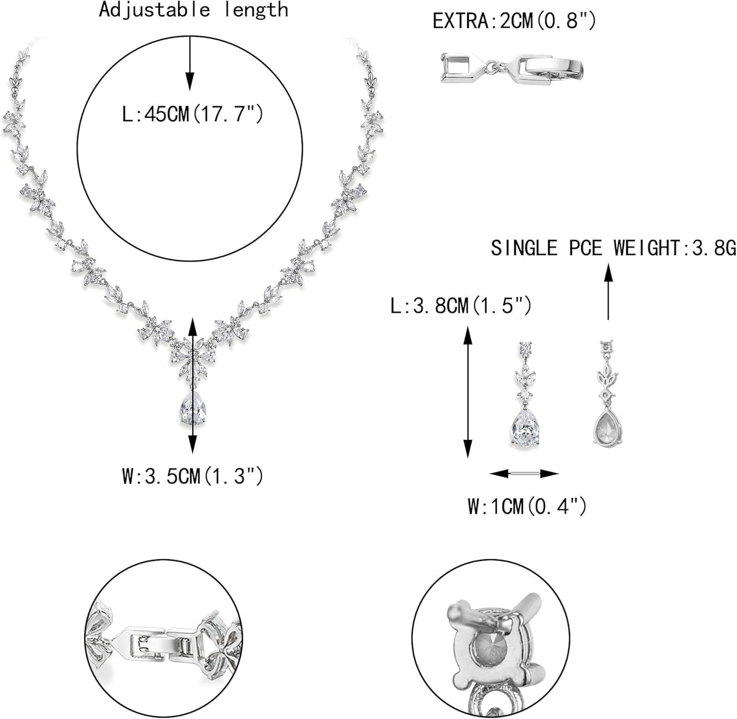 EVER FAITH Bridal Jewelry Set for Bride Bridesmaid, Flower Leaf Teardrop Cubic Zirconia Necklace Dangle Earrings Bracelet Sets Wedding Party for Women