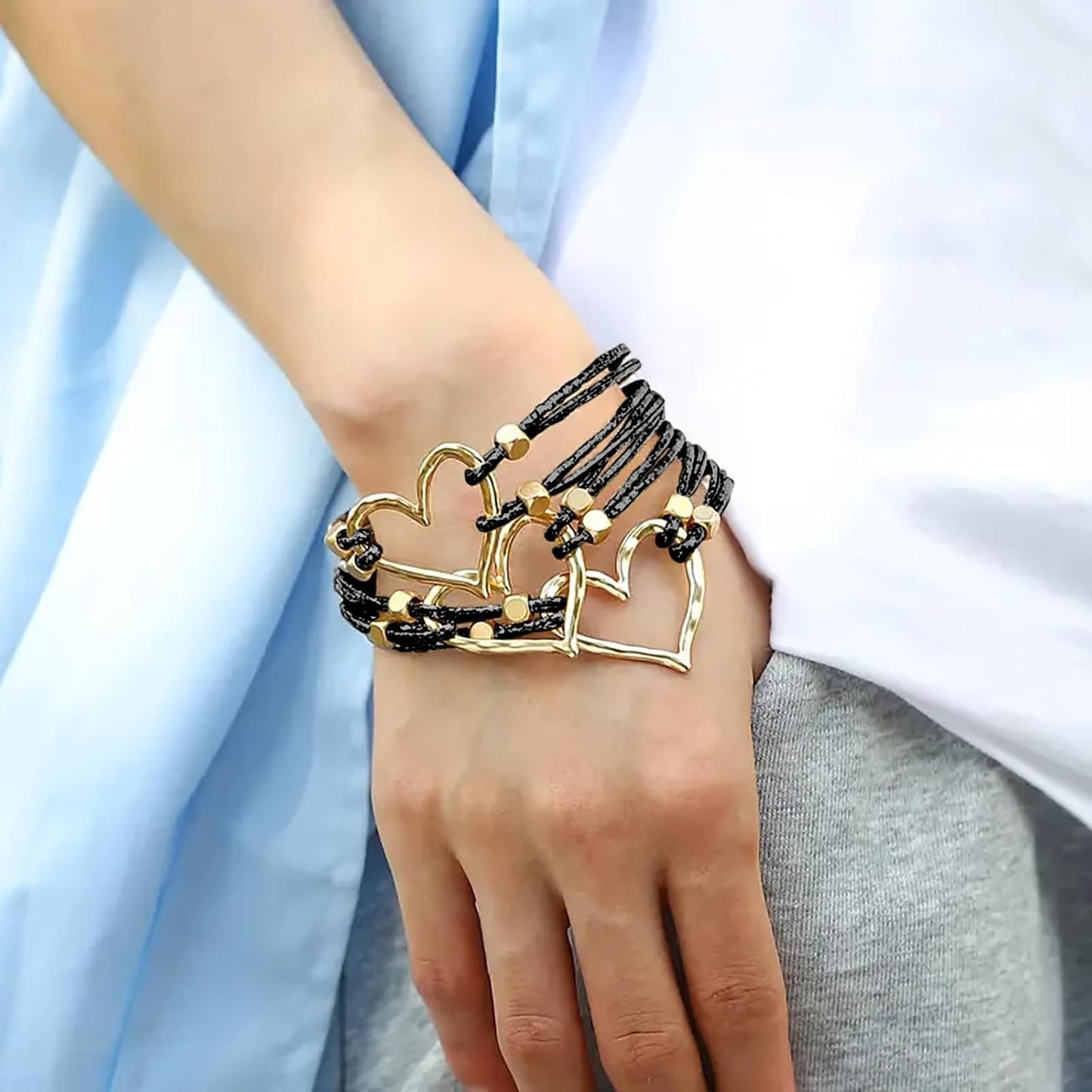 Fesciory Leather Wrap Bracelets for Women, Boho Leopard Multi-Layer Crystal Beads Cuff Bracelet Jewelry