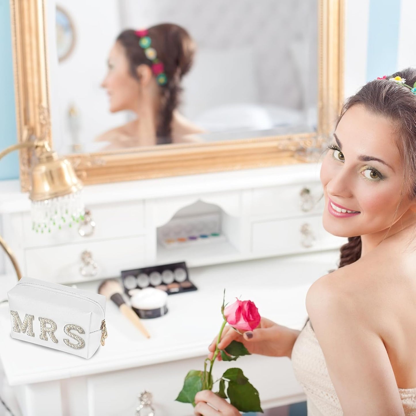 Bride To Be Gift Set - Makeup Bag, Slippers, Robe, Hair Clip - Wedding Gifts