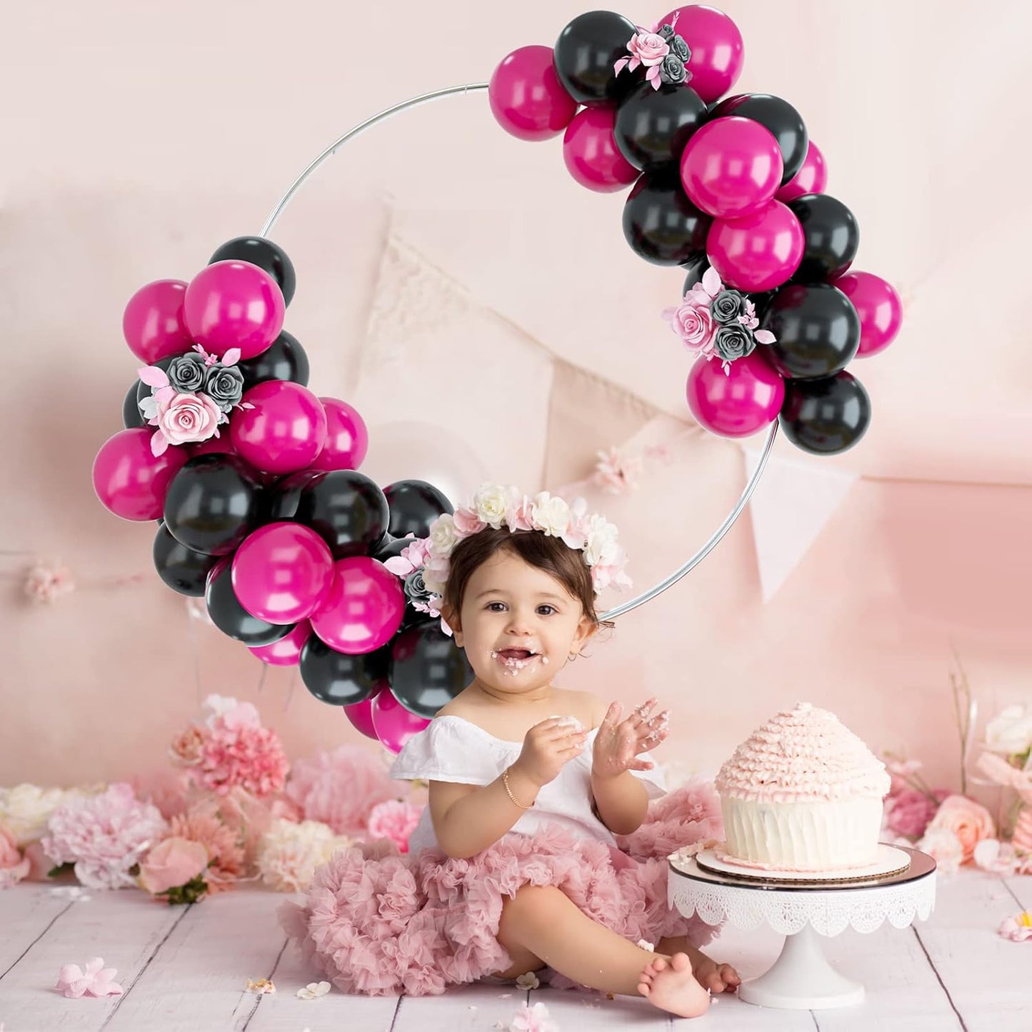 Black and Hot Pink Balloons, 50PCS Balloon Arch Kit for Birthday, Wedding, Baby Shower, Engagement DIY Hula Hoop Decoration Party Supplies