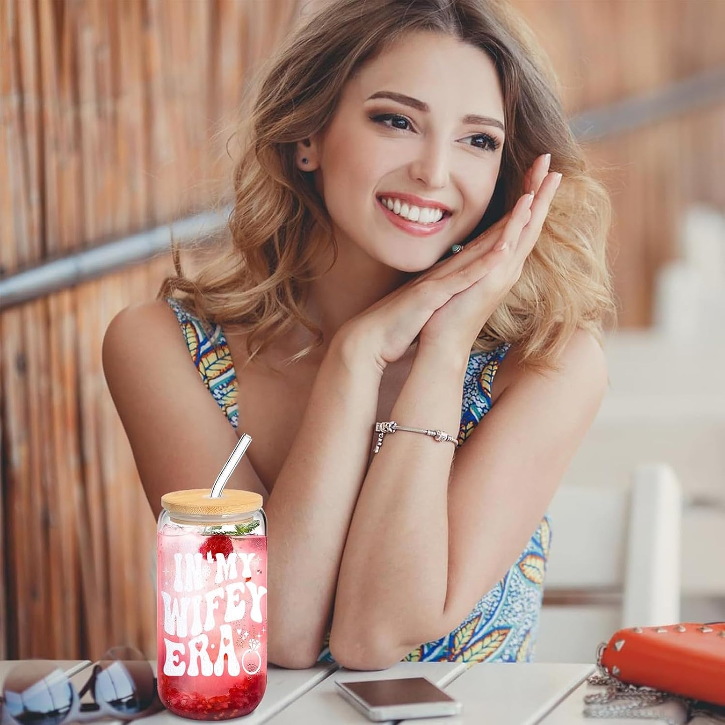 Bridal Shower Gifts Wifey Era Cup – Bridal Shower, Bachelorette,Wedding Gifts for Bride to Be, Engagement Presents for Her, 16 oz Coffee Glass with Lid & Straw