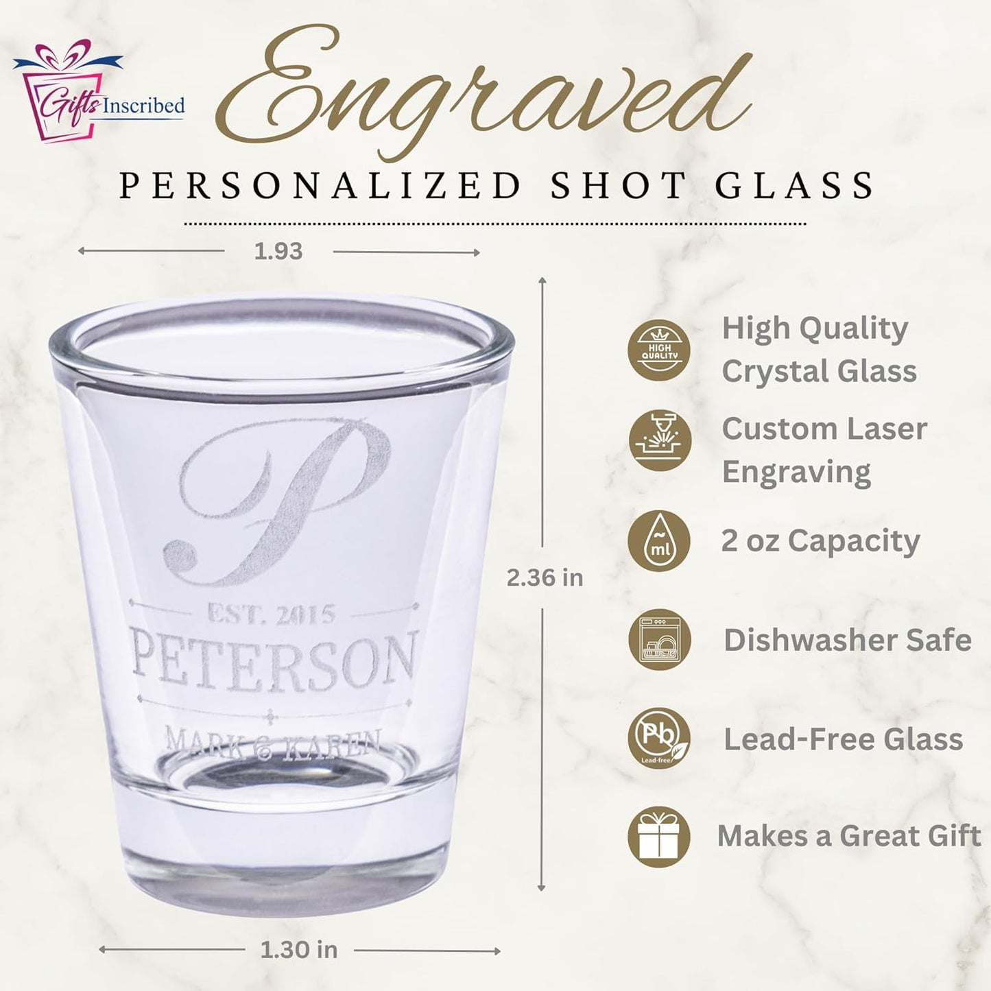 Gifts Inscribed Personalized Shot Glasses Set of 5 – Customized Glasses Drinking Set – Custom Drinking Glasses – Engraved Shot Glass Gift, Wedding, Birthday, Anniversary