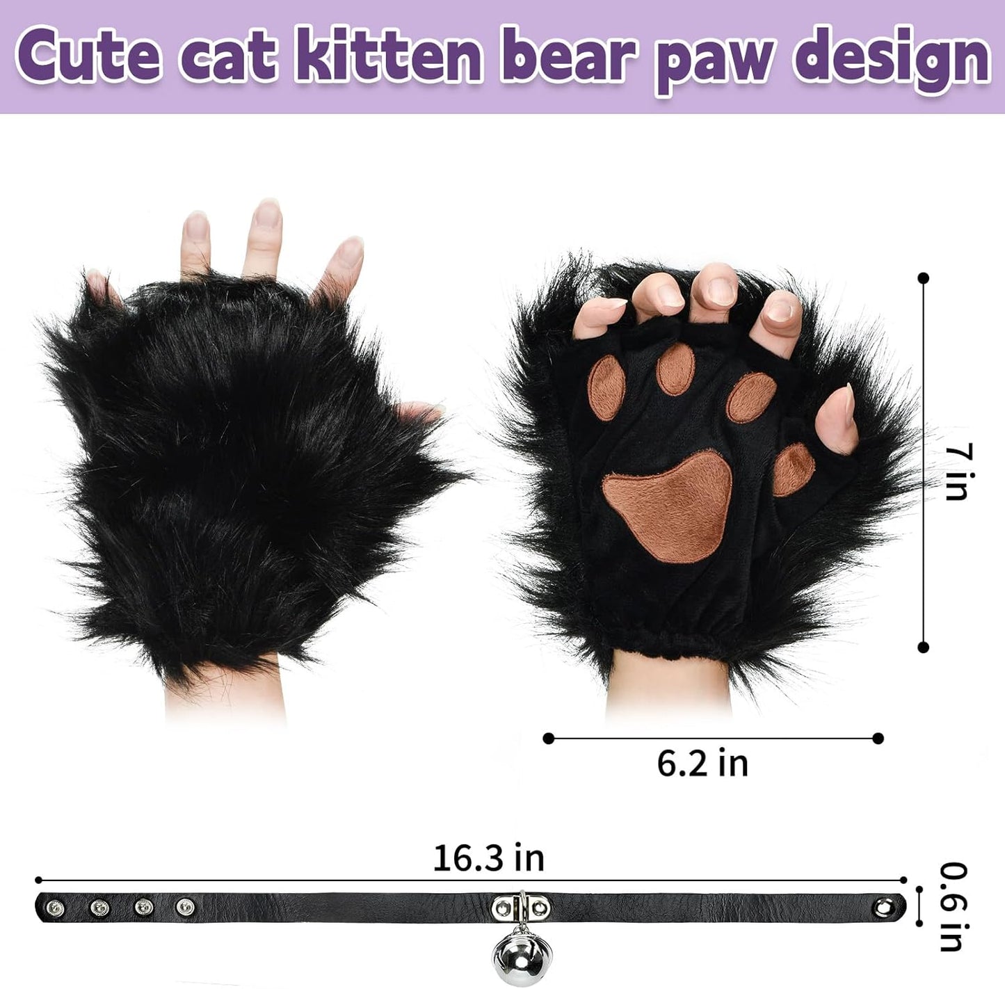 BADALU Therian Cat Mask and Tail Set for Girls - Halloween Furry Fox Mask, Wolf Tail, Cat Costume With Leather Choker - Faux Fur Cosplay Party Accessories