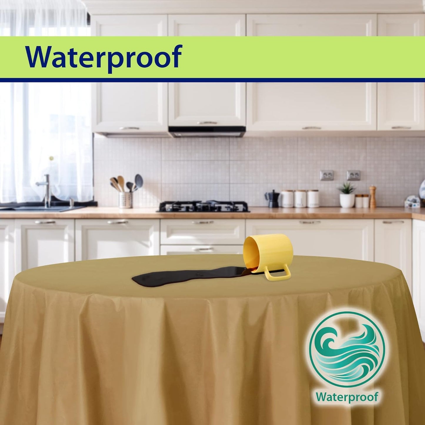 Gold Disposable Plastic Tablecloth for Round Tables (12 Pack) 84 inches Table Cloths for Parties, Events & Weddings, Indoors & Outdoors, Plastic Table Cover