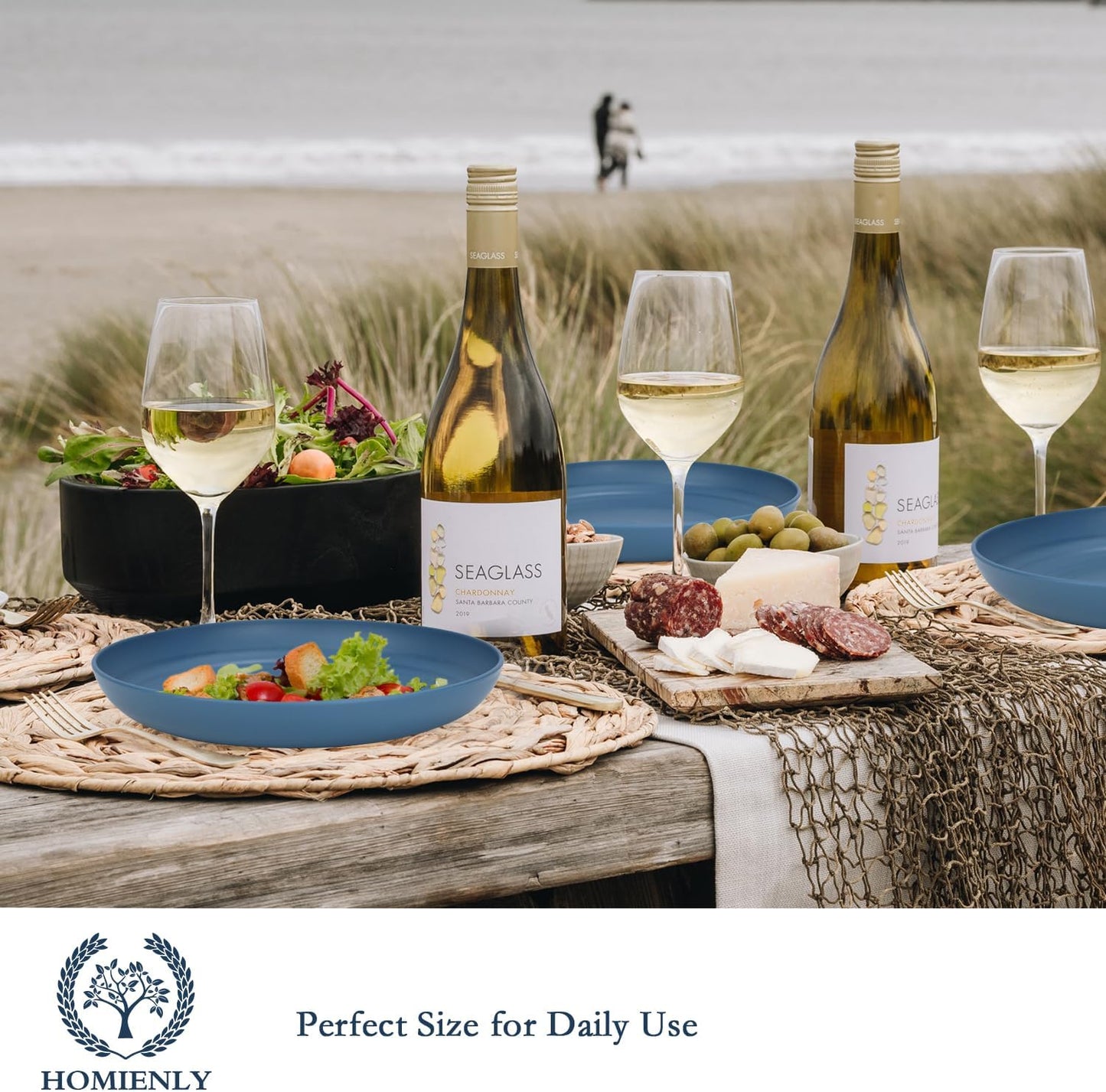 Homienly Deep Dinner Plates Set of 8-9 inch Alternative for Plastic Plates Microwave and Dishwasher Safe Wheat Straw Plates for Kitchen Unbreakable Plate Set (Blue)