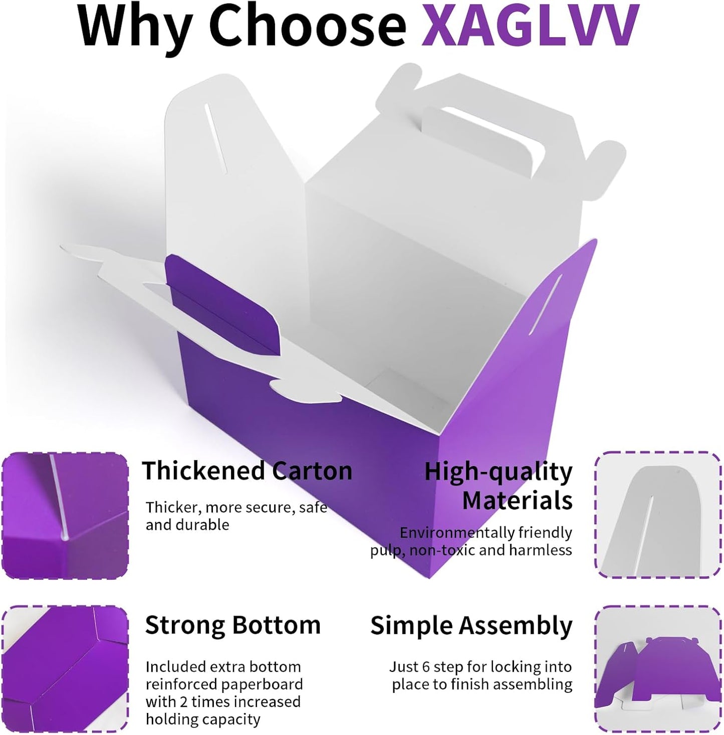 XAGLVV 24 Pack Dark Purple Gable Boxes with Handles 6.2x3.5x3.5 Inch Paper Party Favor Gift Box forElegant Events Bridal Showers Graduation Parties Mystery Themes