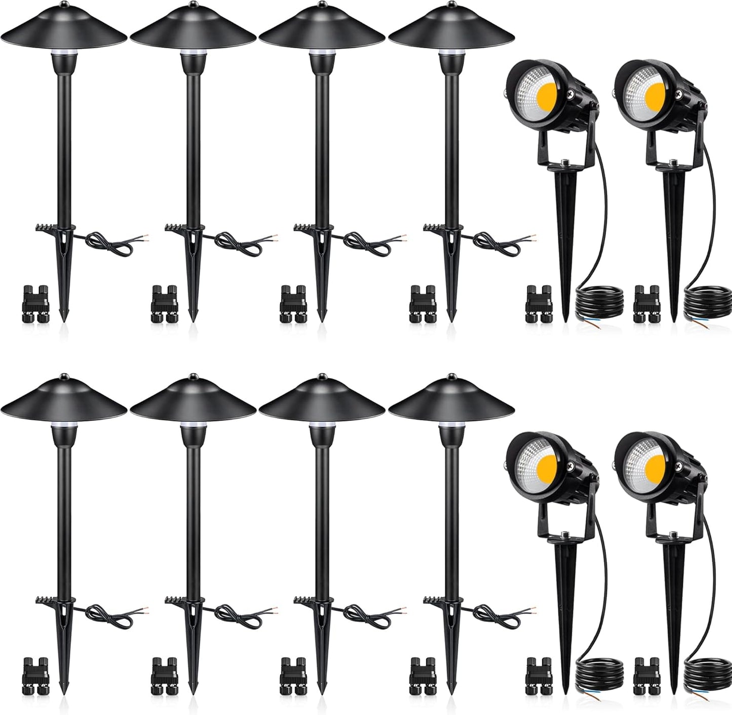 SUNVIE LED Low Voltage Landscape Lighting 12V Landscape Lighting Kit with Connectors, Low Voltage Pathway Lights with Spotlights Aluminum Pathway Lights Wired Waterproof for Patio Yard Garden, 12 Pack
