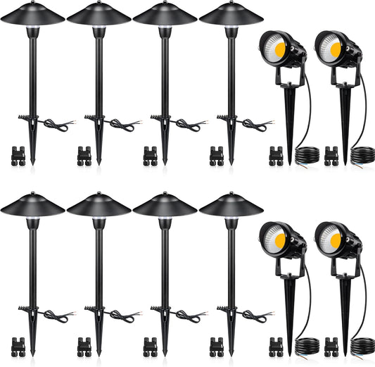 SUNVIE LED Low Voltage Landscape Lighting 12V Landscape Lighting Kit with Connectors, Low Voltage Pathway Lights with Spotlights Aluminum Pathway Lights Wired Waterproof for Patio Yard Garden, 12 Pack