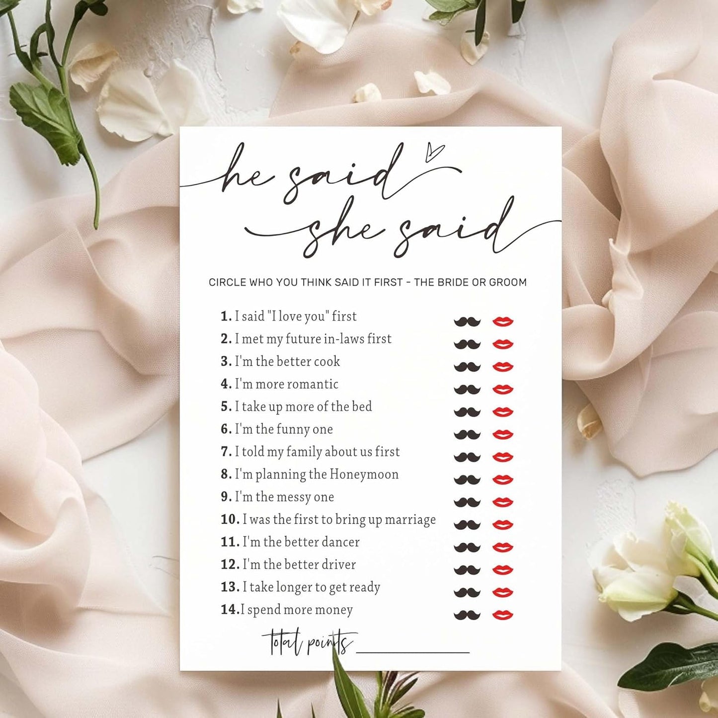 Wedding Shower Games Cards, Guest Who Said It, He Said She Said Game Cards, Bridal Shower Games 25 Guests, Engagement Party Wedding Games for Guests, Minimalist White Wedding Party Supplies - A07