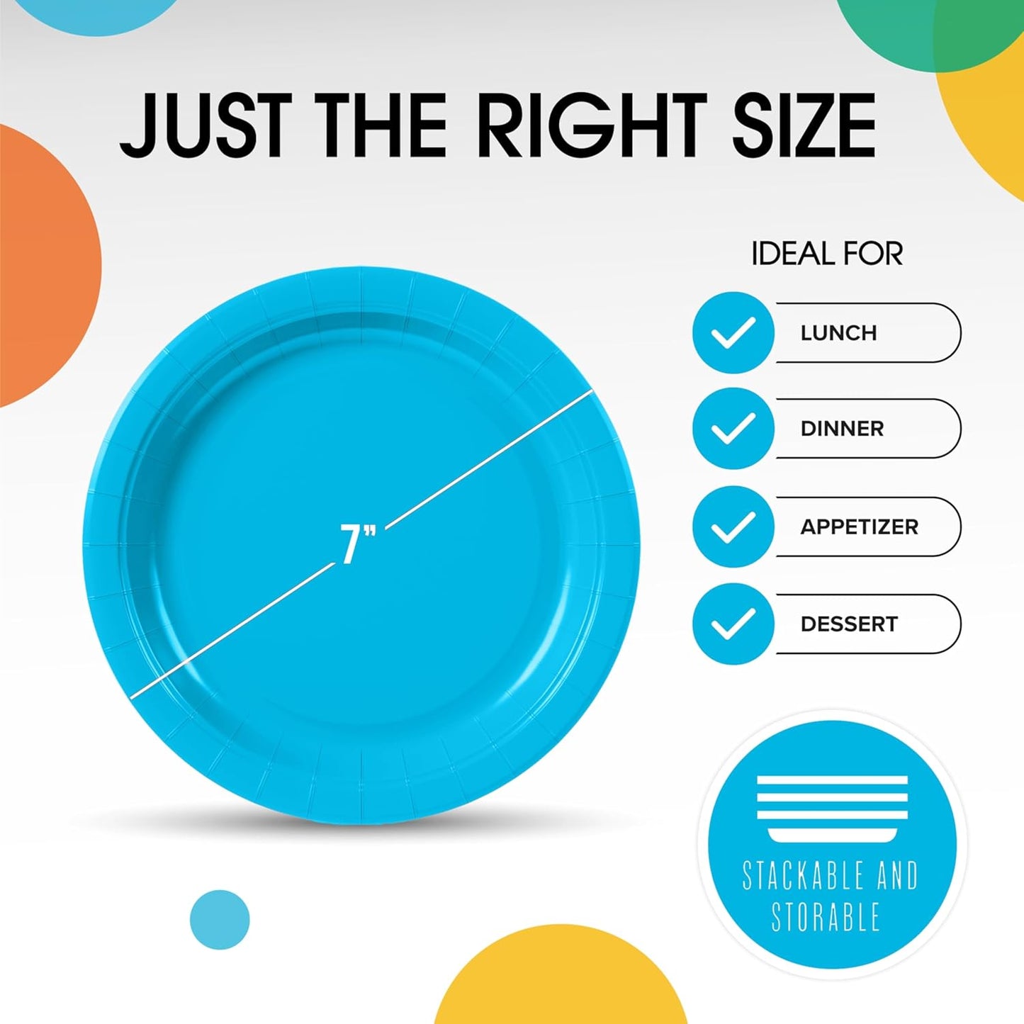 Exquisite Turquoise Paper Plates Disposable Heavy Duty 7 Inch Turquoise Disposable Plates For Party 100 Pcs Heavy Duty Paper Plate 350 GSM, Birthday Party Supplies Plate Set