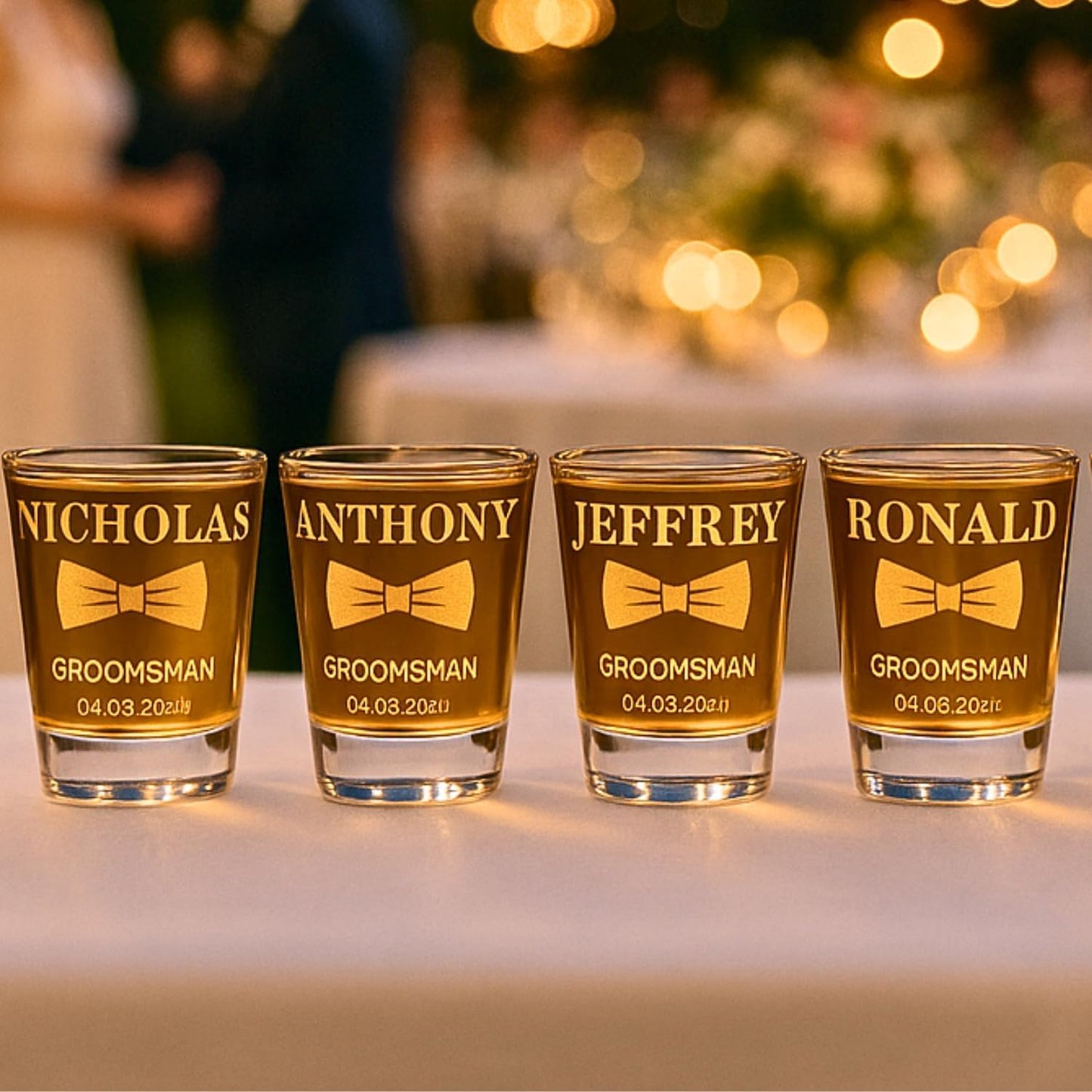 Gifts Inscribed Personalized Shot Glasses Set of 4 – Custom Engraved Groomsmen Glasses – Wedding, Bachelor Party, Drinking Gift for Men, Whiskey Vodka Tequila Shooters