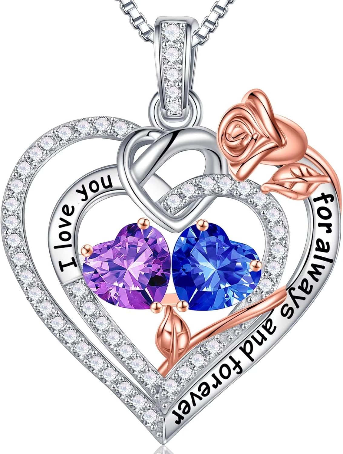 Iefil Christmas Gifts for Wife Women - 925 Sterling Silver Double Birthstone Necklace, Anniversary Birthday Gifts for Women, Jewelry Gift for Wife Girlfriend Mom Her