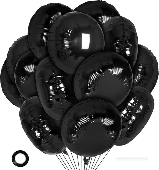 20 Pcs Black Round Shaped Balloons,18 Inch Round Foil Balloon,Giant Round Mylar Balloon Helium Balloons for Birthday Party Baby Shower Wedding Decorations (Black)