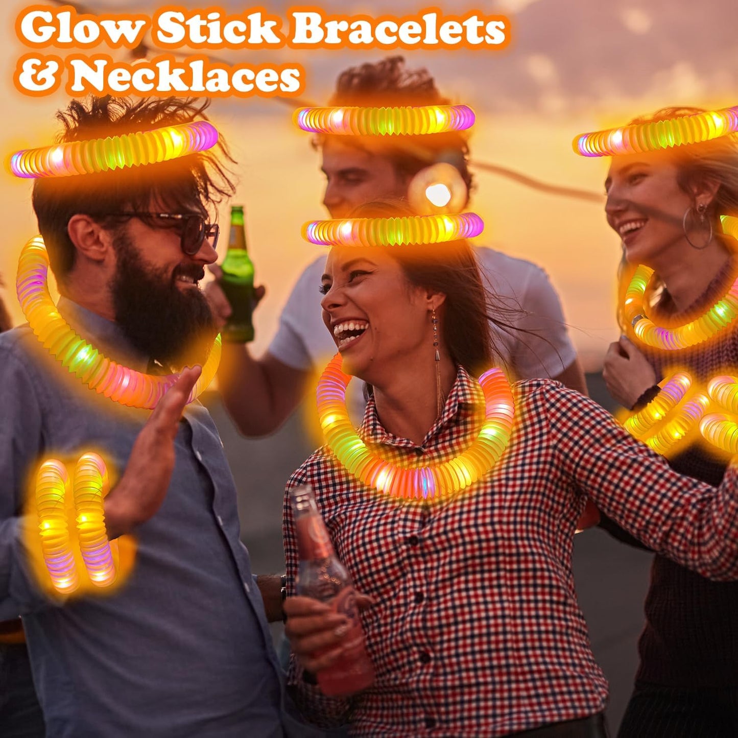Light Up Glow Necklaces Bracelets Party Favors Gifts Accessories for Toddlers, 12-24PCS Orange Glow Sticks Pop Tubes for kids,Glow New Year Eve Birthday Camping Party Decorations for Boys Girl