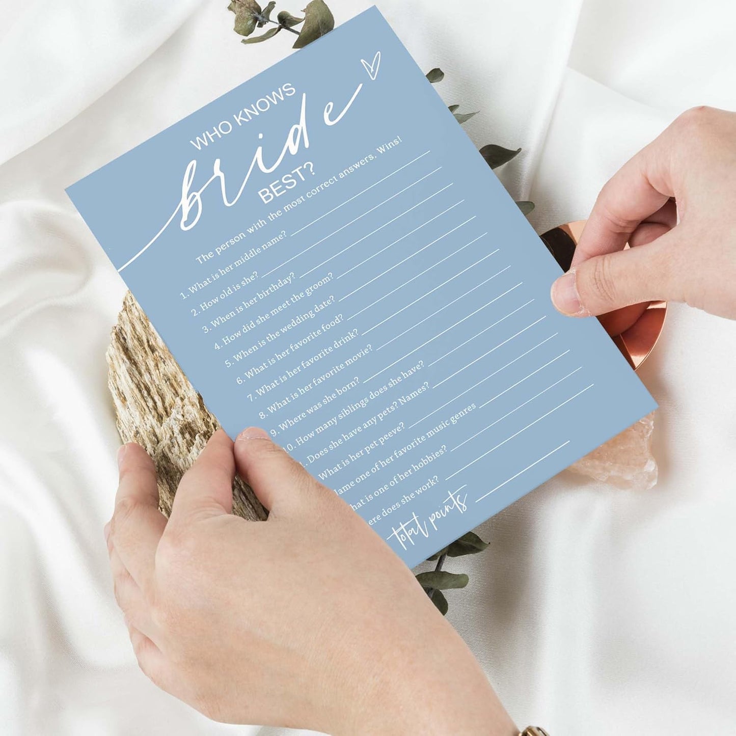 Bridal Shower Games Cards, Who Knows The Bride Best, 25 Guest Wedding Games, Minimalist Blue Wedding Party Supplies - B03