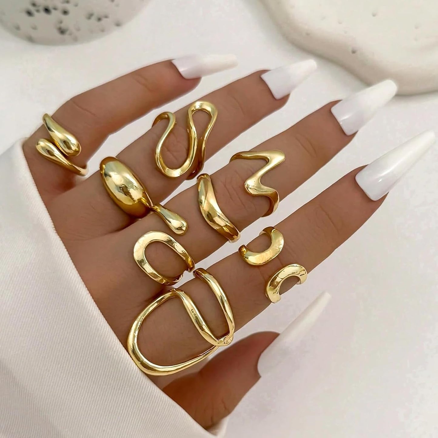 FAXHION 12PCS Gold Stackable Rings Set for Women, 18K Gold Plated Open Stacking Knuckle Ring, Adjustable Chunky Signet Band Statement Ring for Gift