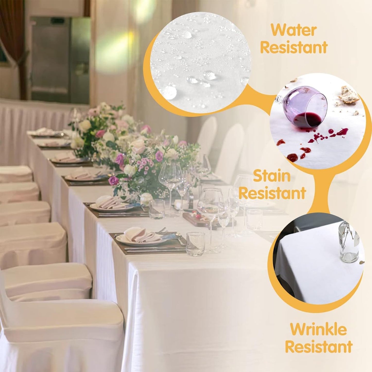 BRILLMAX 6 Pack White Tablecloths for 8 Foot Rectangle Tables 90 x 156 Inch - 8ft Rectangular Bulk Linen Polyester Fabric Washable Cloth Cover for Wedding Reception Banquet Birthday Party