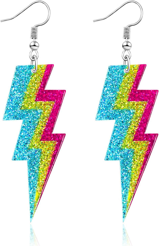 80s Neon Earrings for Women Acrylic Lightning Bolt Drop Earrings Retro 80s 90s Glow Party Accessories Neon Jewelry for Halloween Costume Outfit