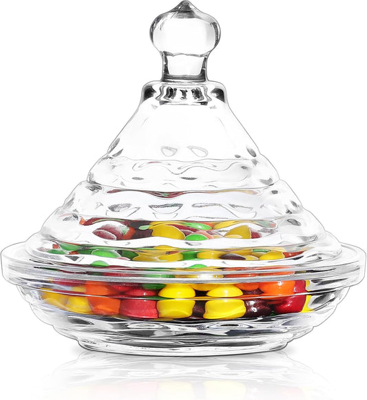 Joeyan Glass Jewelry Box with Lid,6 oz Embossed Candy Dishes,Clear Trinket Storage Organizer Jar,Decorative Food Container for Wedding Party Buffet Decor,Gifts for Women,Dishwasher Safe
