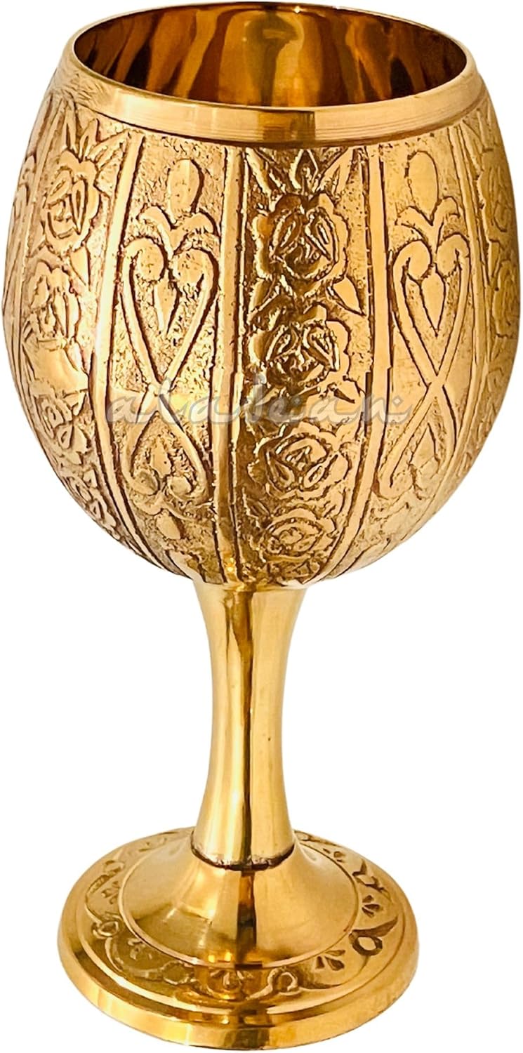 Vintage Chalice Medieval Goblet | 1x Solid Brass Red Wine Glass Cups of Royal King Arthur - Renaissance, Birthday Gifts Christmas Wedding Anniversary Novelty Ceremonial Drinkware (Emperor's Chalice)