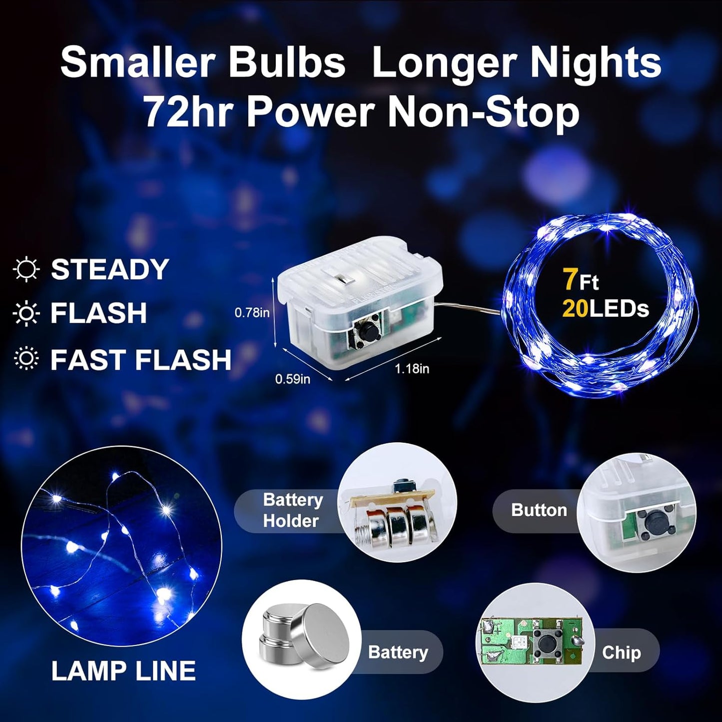 Aogist 50 Pack Fairy Lights 3 Modes 7ft 20 LED Waterproof,Battery Operated Silver Wire Firefly Starry Moon Mini String Lights for Mason Jars Christmas DIY Crafts Wedding Party Bedroom,Blue