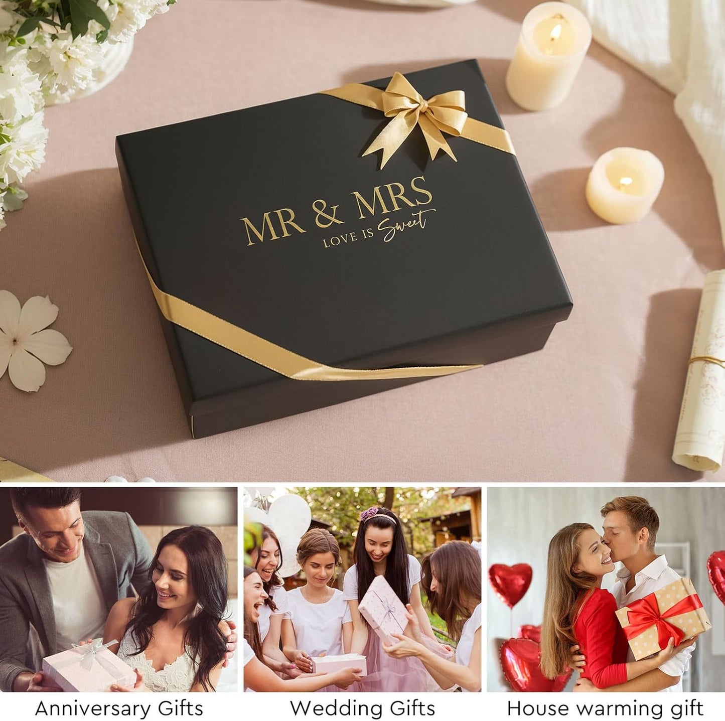 AW BRIDAL Mr and Mrs Wine Glasses Set of 2 for Engagement Bridal Shower, Wedding Gifts for Newlywed Couples 2025, Personalized Anniversary Wine Glass Gift Basket for Bride Groom and Fiance Fiancee